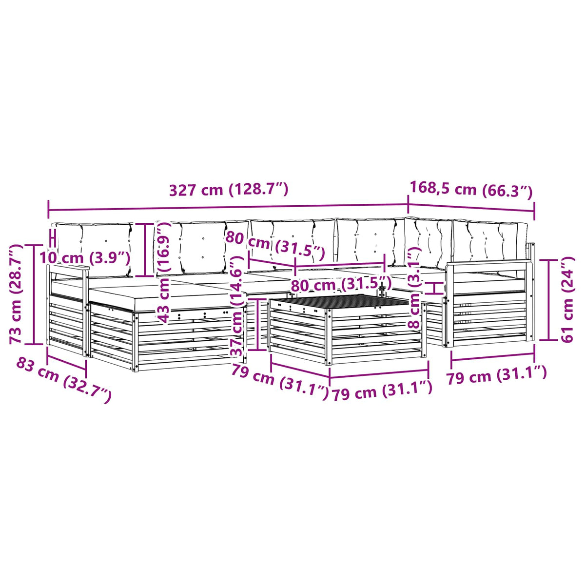 Set vanjskih sofa 7 kom. Prirodna i svijetlo siva