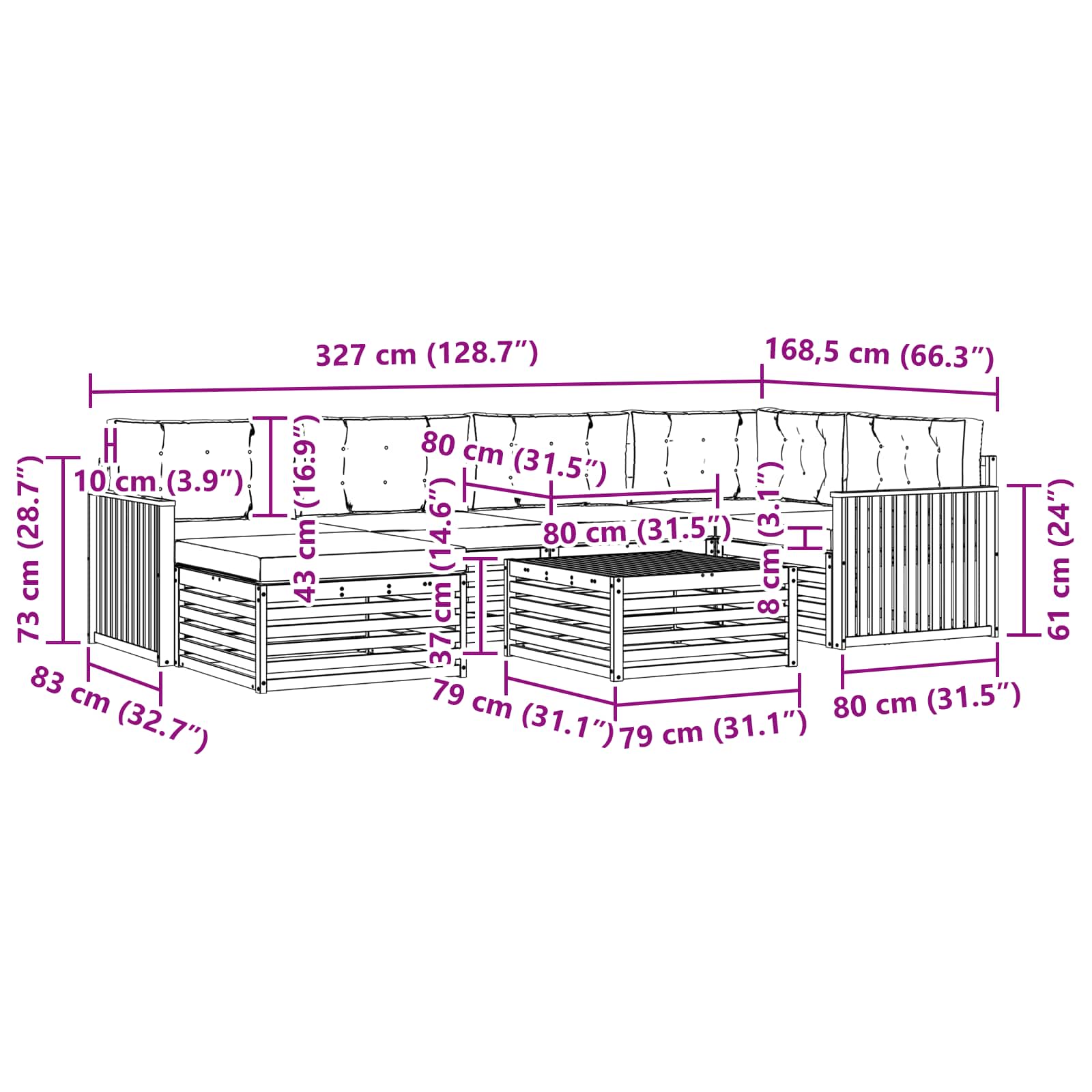 Set vanjskih sofa 7 kom. Prirodna i bež
