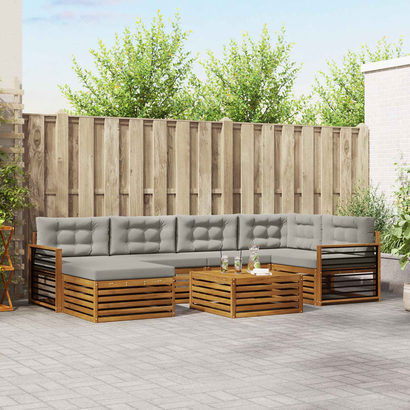 Set vanjskih sofa 7 kom. Prirodna i svijetlo siva