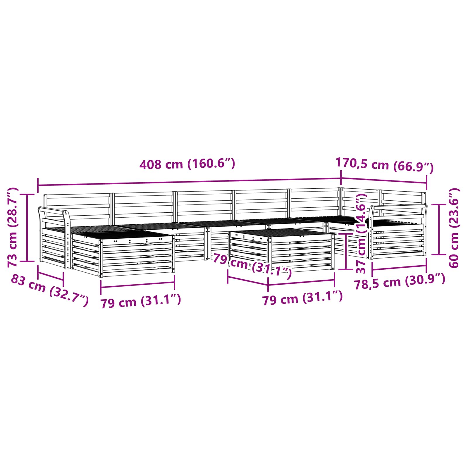 Set vanjskih sofa 8 pcs Prirodna