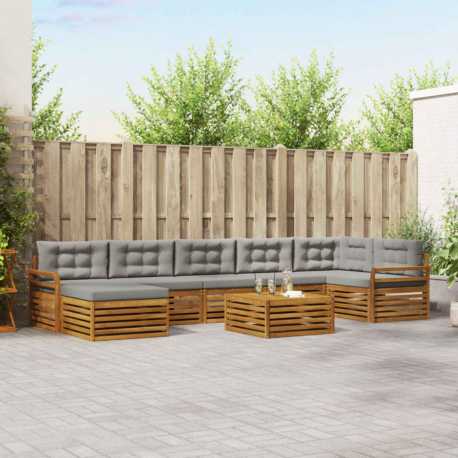Set vanjskih sofa 8 kom. Prirodna i svijetlo siva