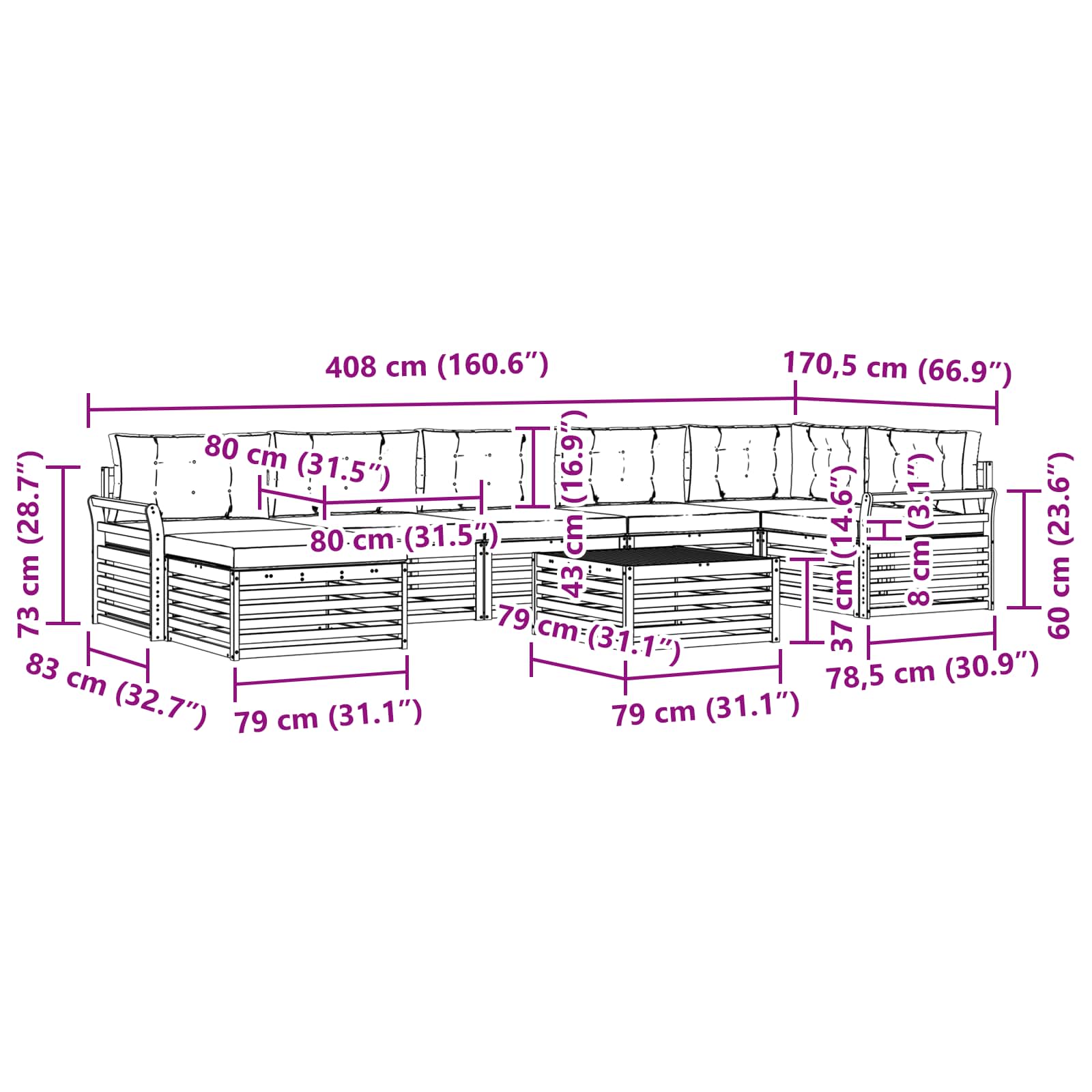Set vanjskih sofa 8 kom. Prirodna i svijetlo siva