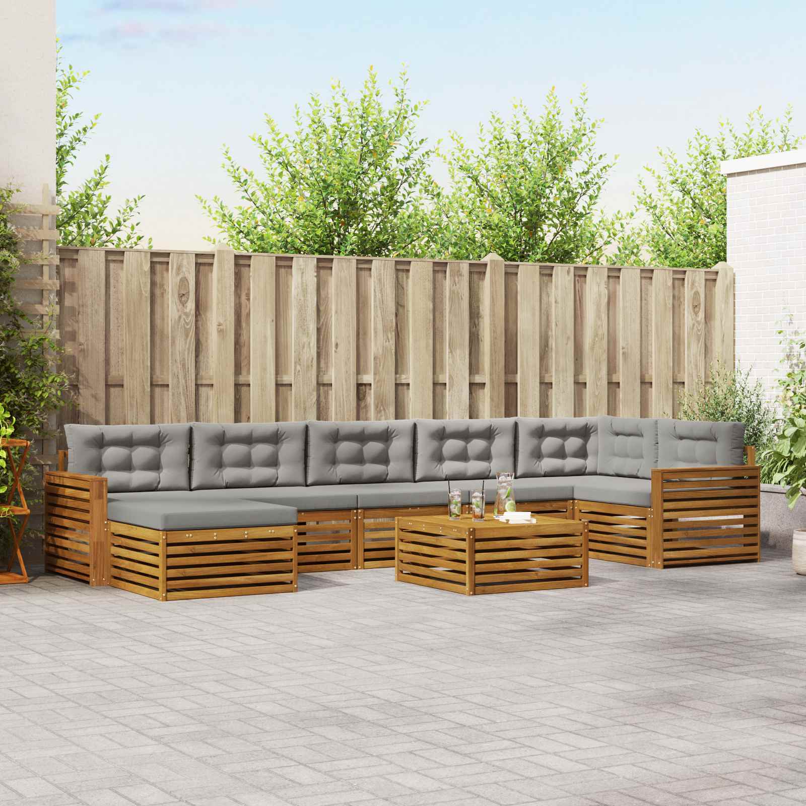 Set vanjskih sofa 8 kom. Prirodna i svijetlo siva