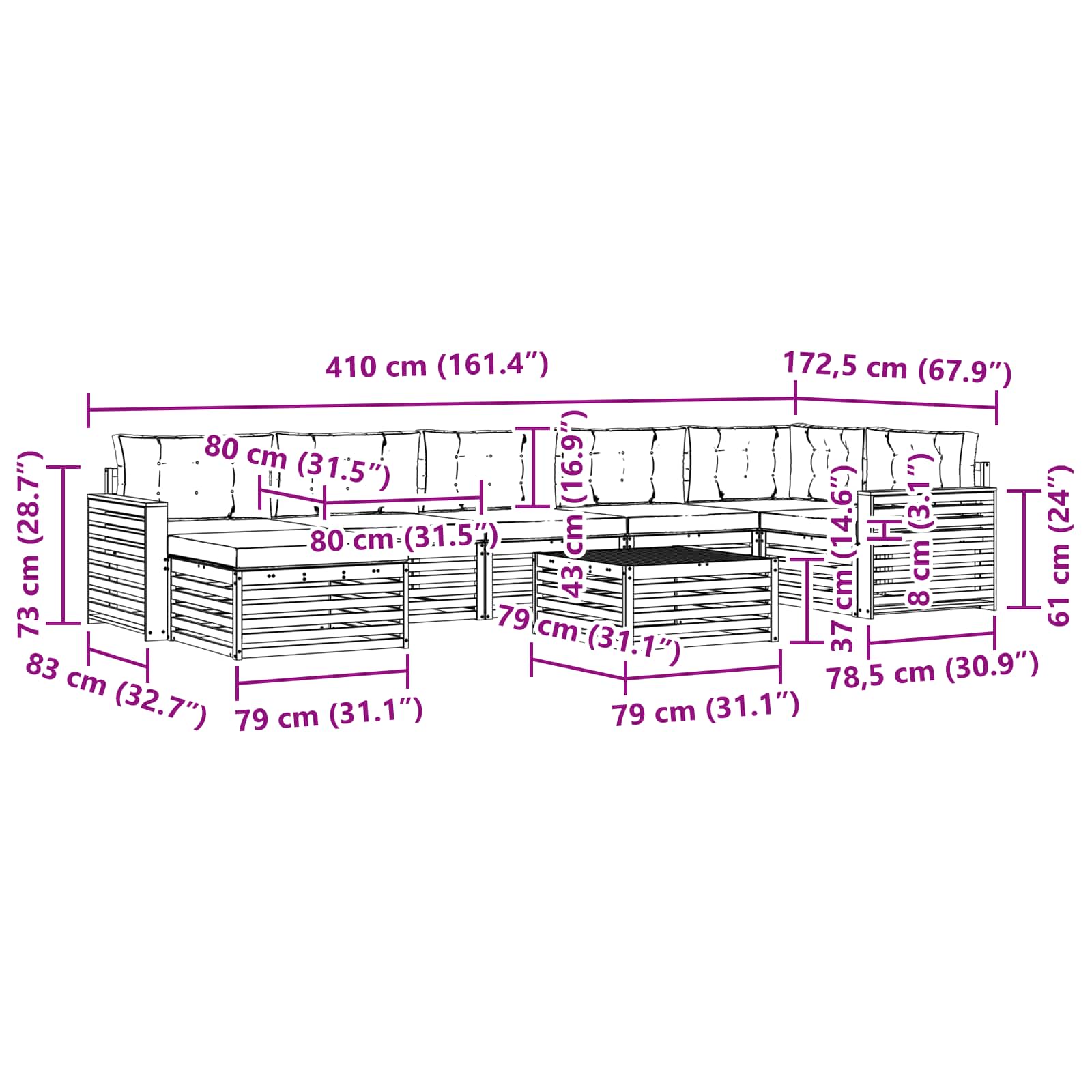 Set vanjskih sofa 8 kom. Prirodna i bež