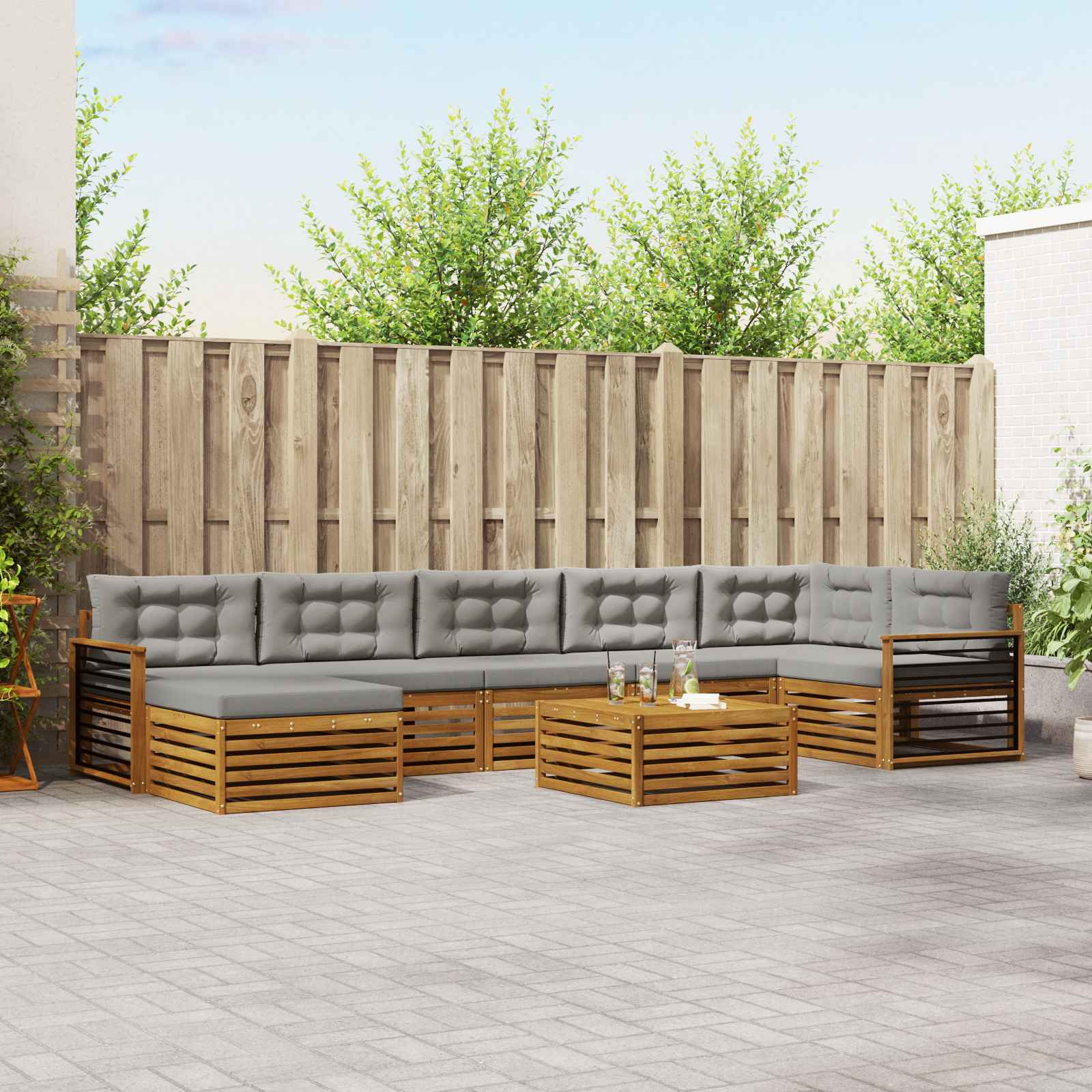Set vanjskih sofa 8 kom. Prirodna i svijetlo siva