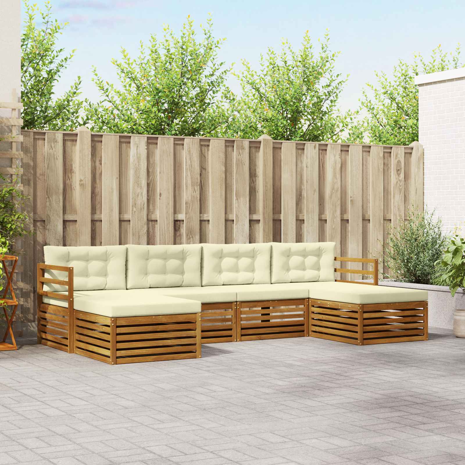 Setovi sofa 6 pcs Prirodna i krem Čvrsto drvo akacije