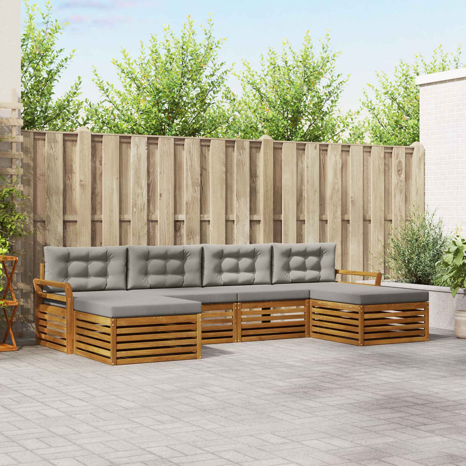Setovi sofa 6 pcs Prirodna i svijetlo siva Čvrsto drvo akacije