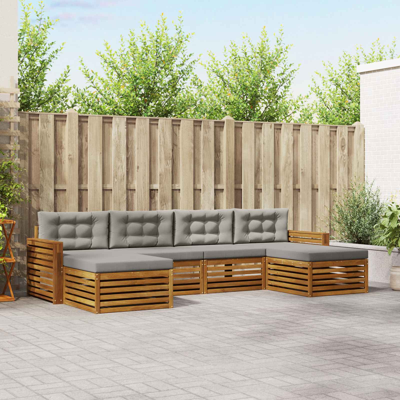 Setovi sofa 6 pcs Prirodna i svijetlo siva Čvrsto drvo akacije