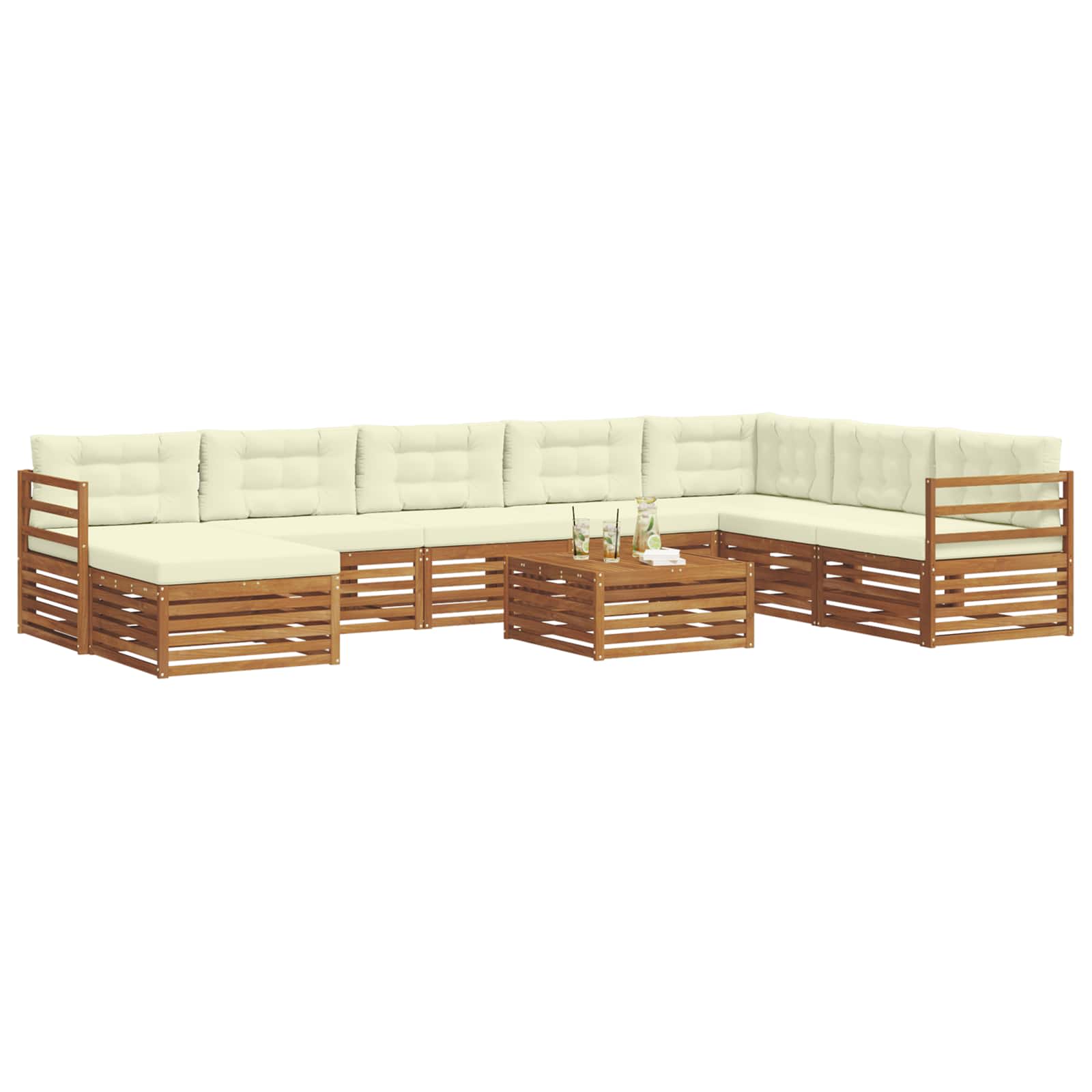 Set vanjskih sofa 9 pcs Prirodna i krem Čvrsto drvo akacije