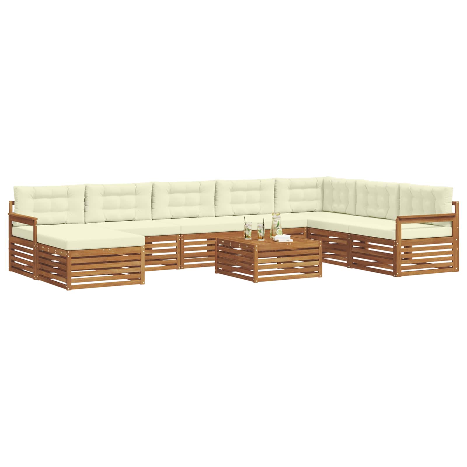 Set vanjskih sofa 9 pcs Prirodna i krem Čvrsto drvo akacije