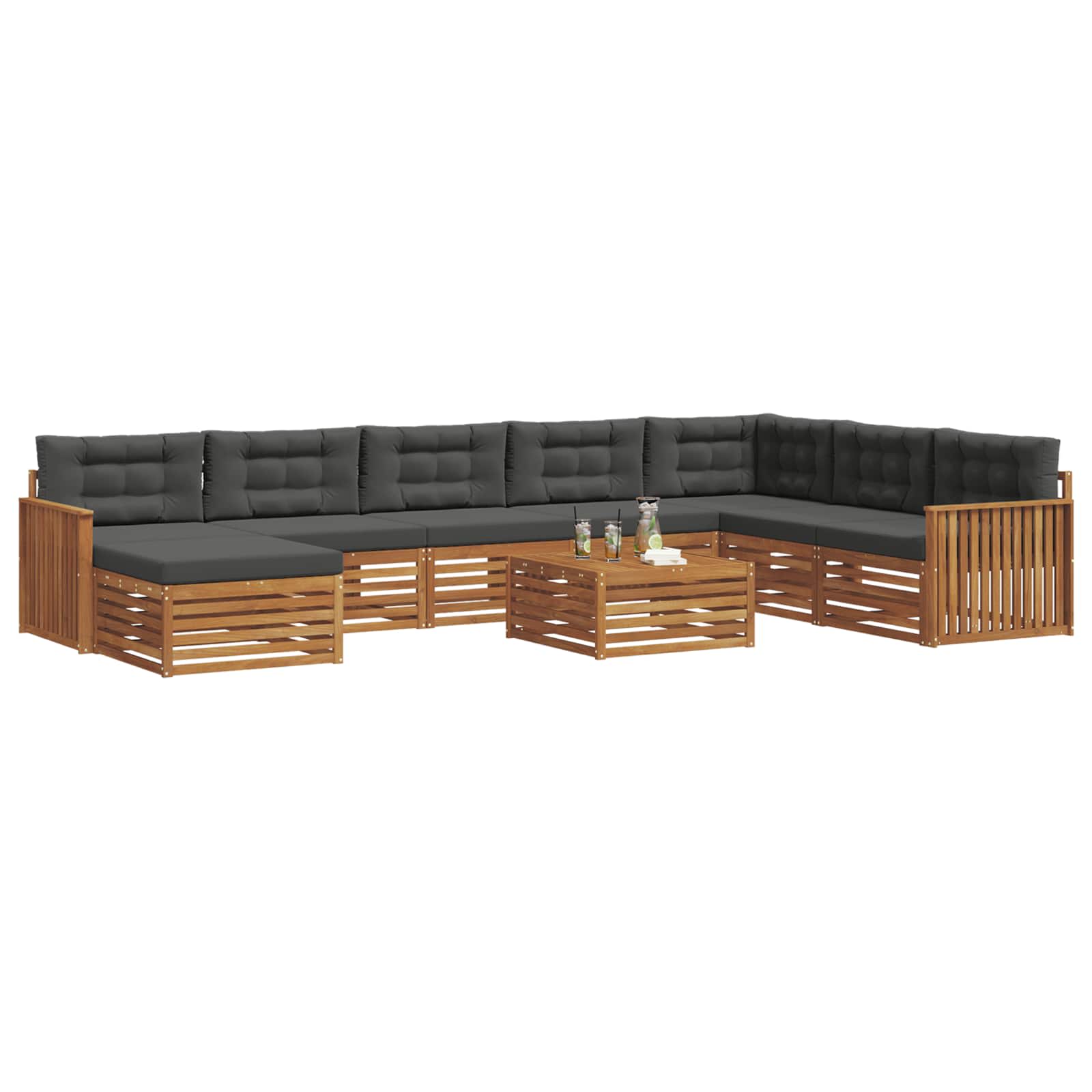 Set vanjskih sofa 9 pcs Prirodna i antracit Čvrsto drvo akacije