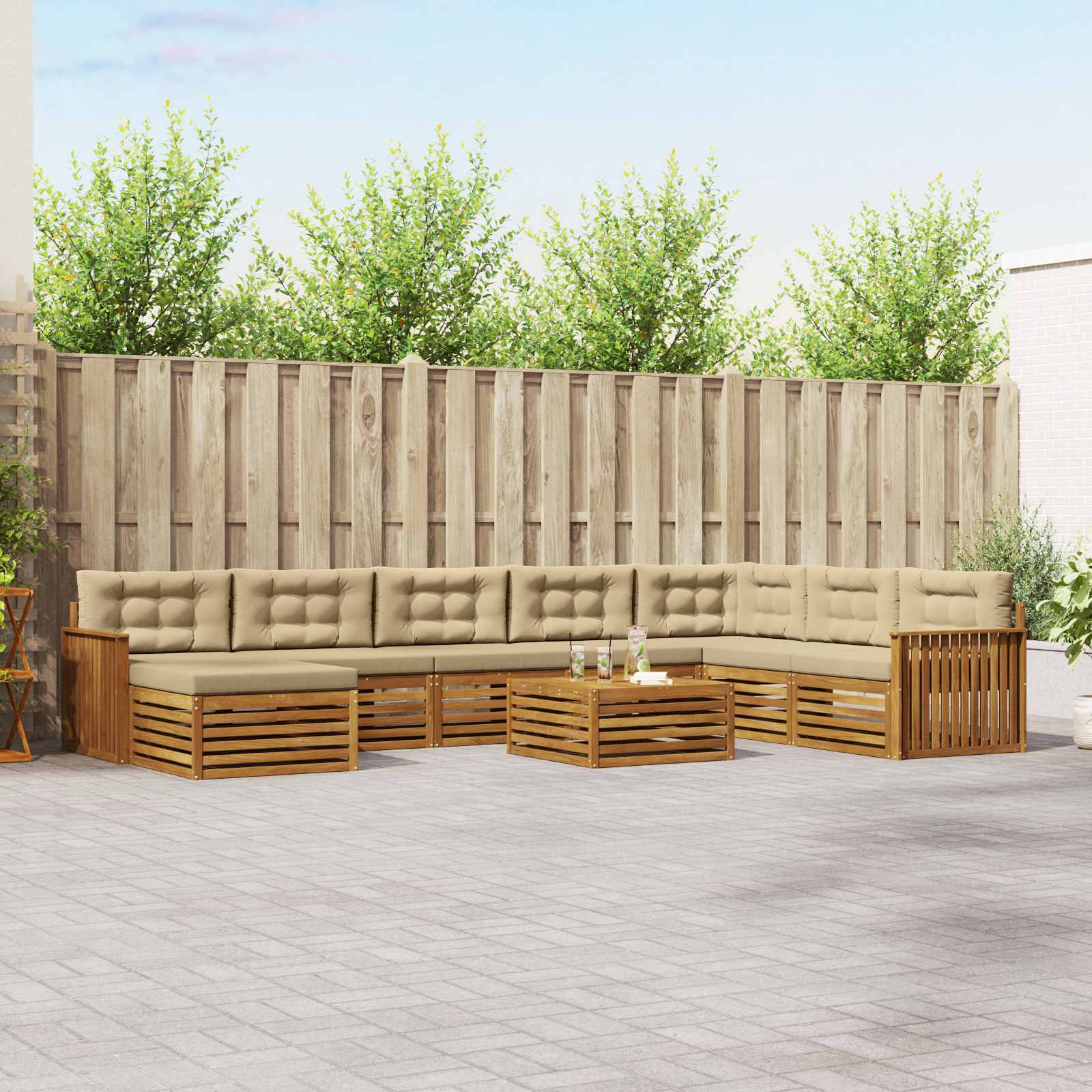 Set vanjskih sofa 9 pcs Prirodna i bež Čvrsto drvo akacije