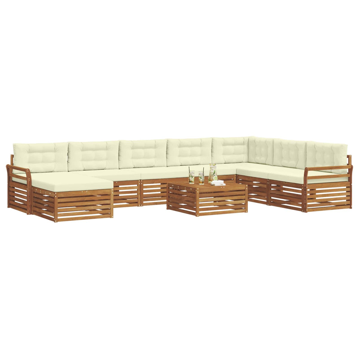 Set vanjskih sofa 9 kom. Prirodna i krem Čvrsto drvo akacije