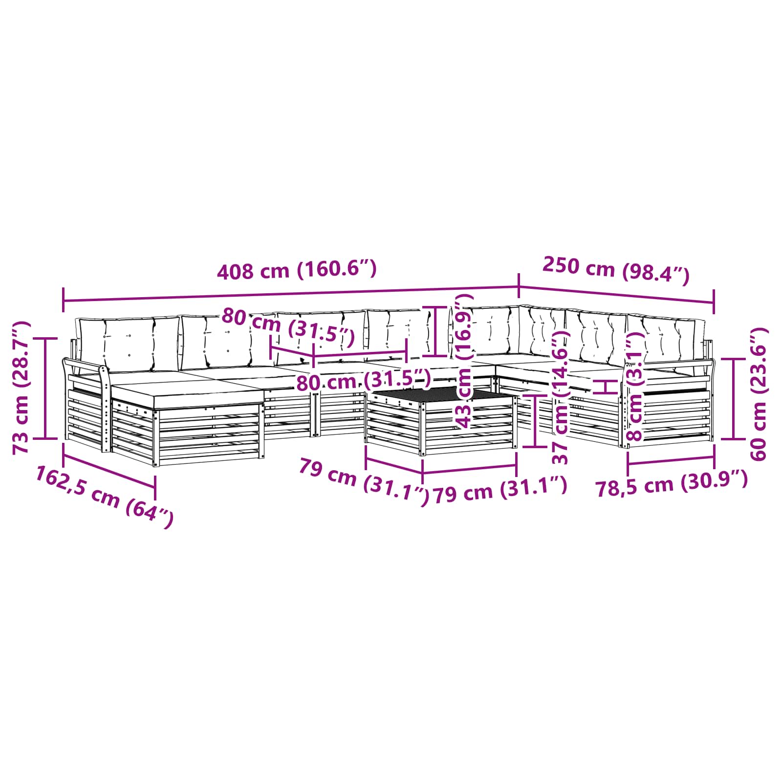 Set vanjskih sofa 9 pcs Prirodna i bež Čvrsto drvo akacije