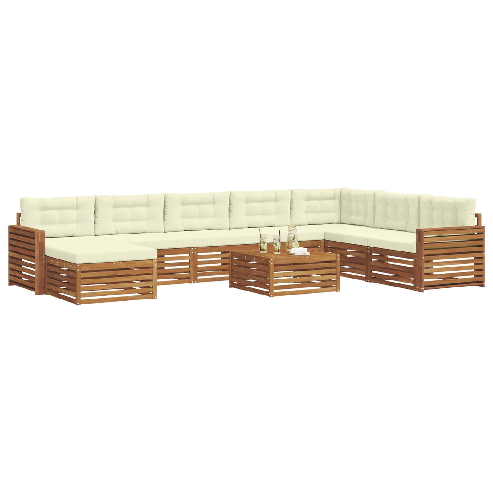 Set vanjskih sofa 9 pcs Prirodna i krem Čvrsto drvo akacije