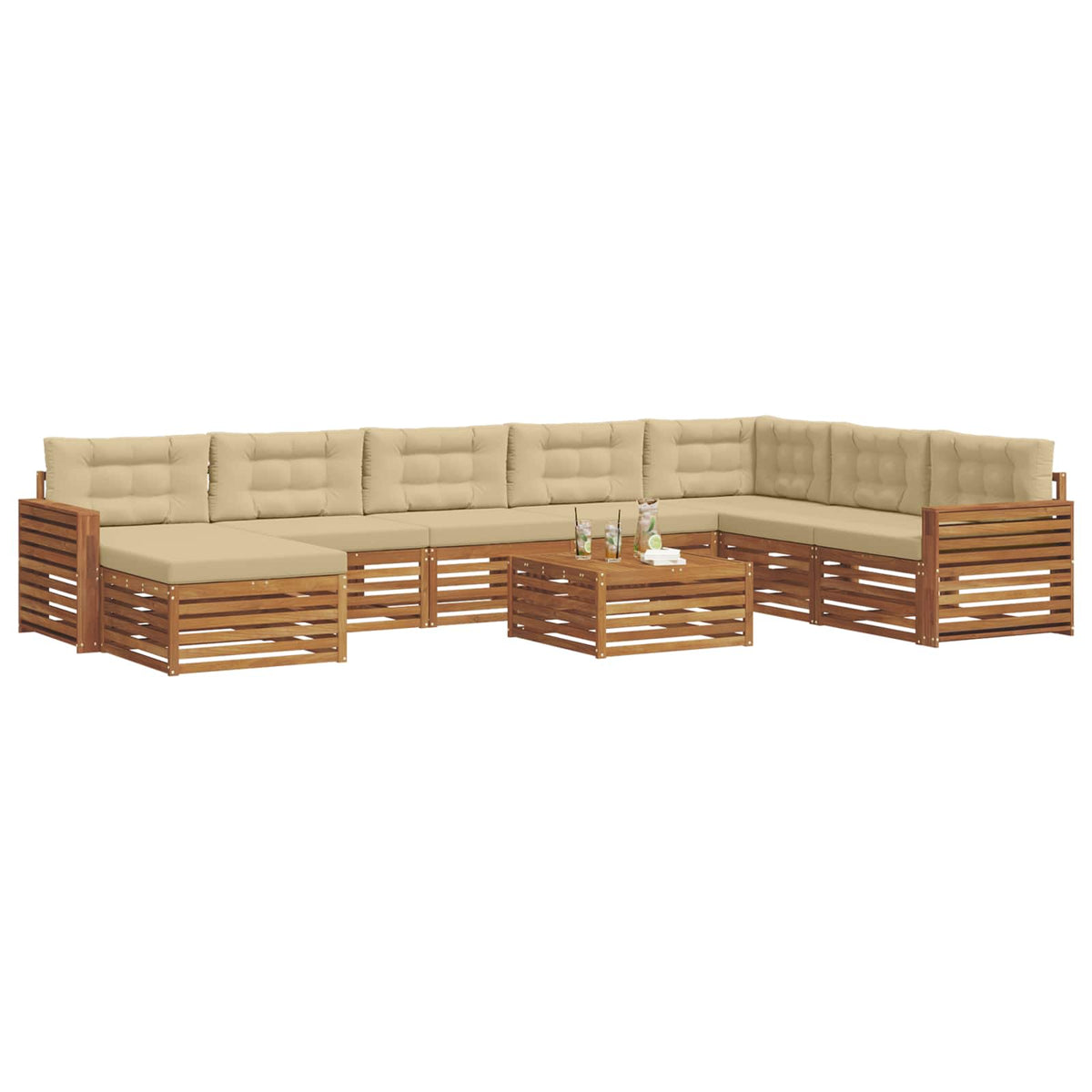 Set vanjskih sofa 9 kom. Prirodna i bež Čvrsto drvo akacije