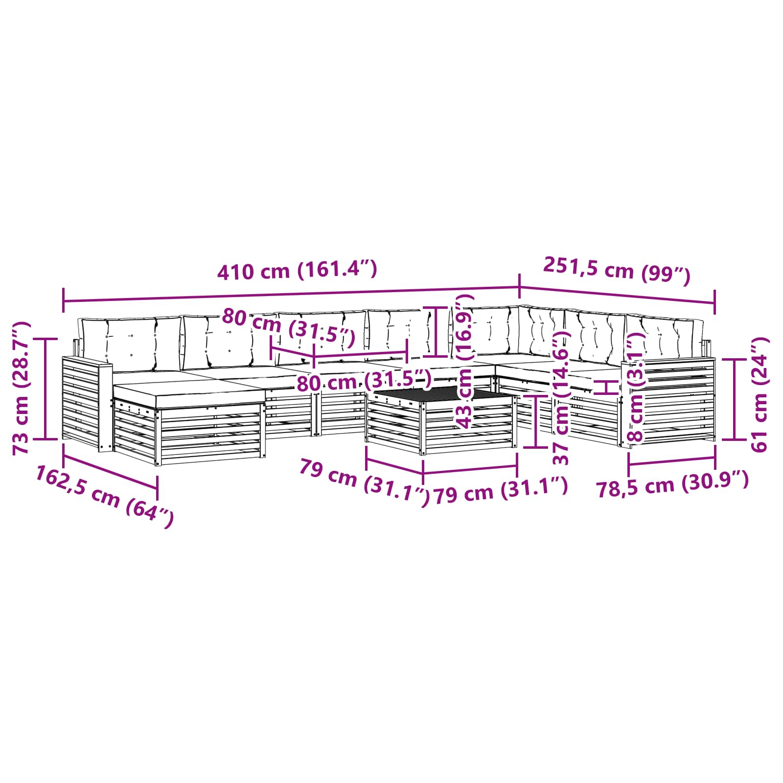 Set vanjskih sofa 9 pcs Prirodna i bež Čvrsto drvo akacije