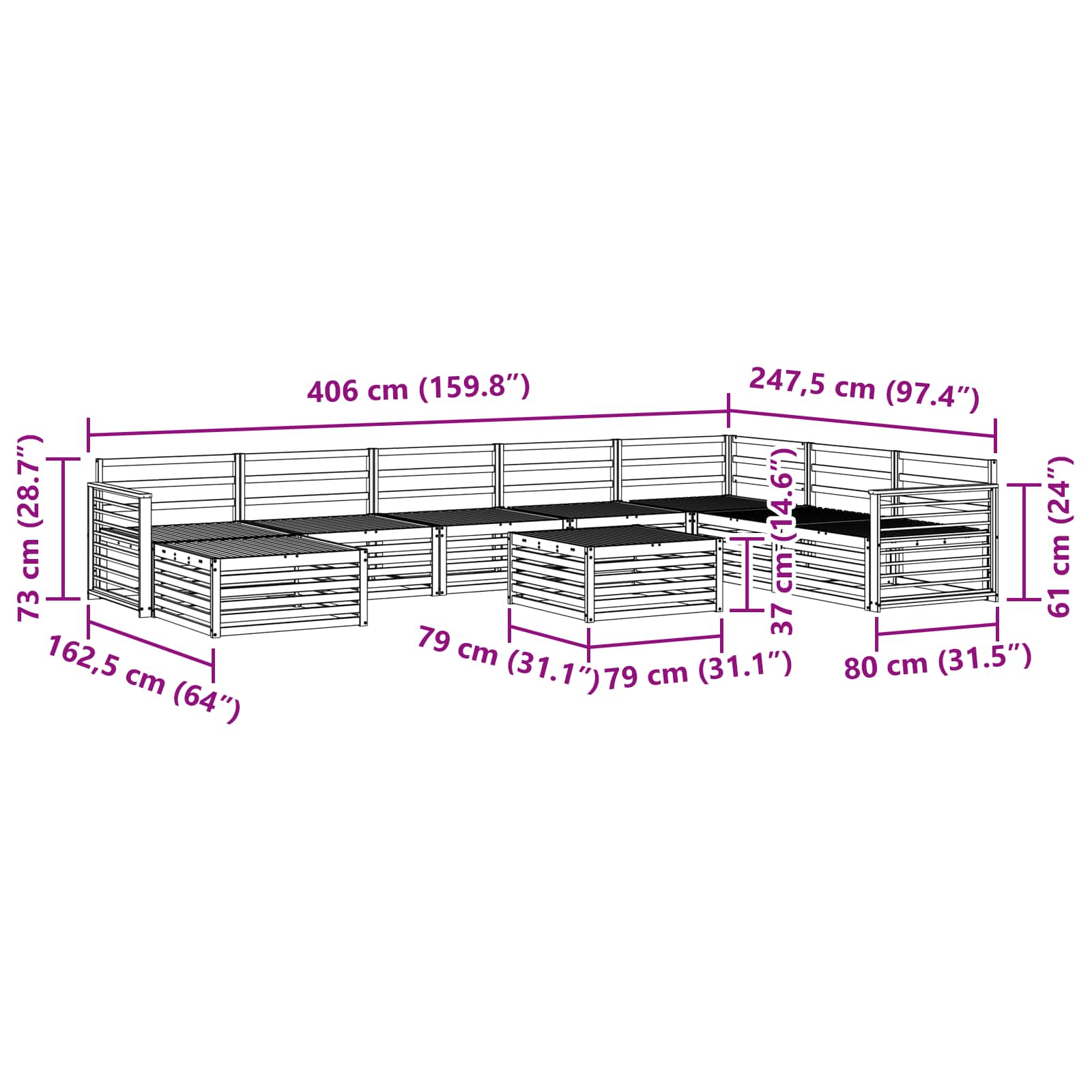 Setovi sofa 9 pcs Prirodna Čvrsto drvo akacije
