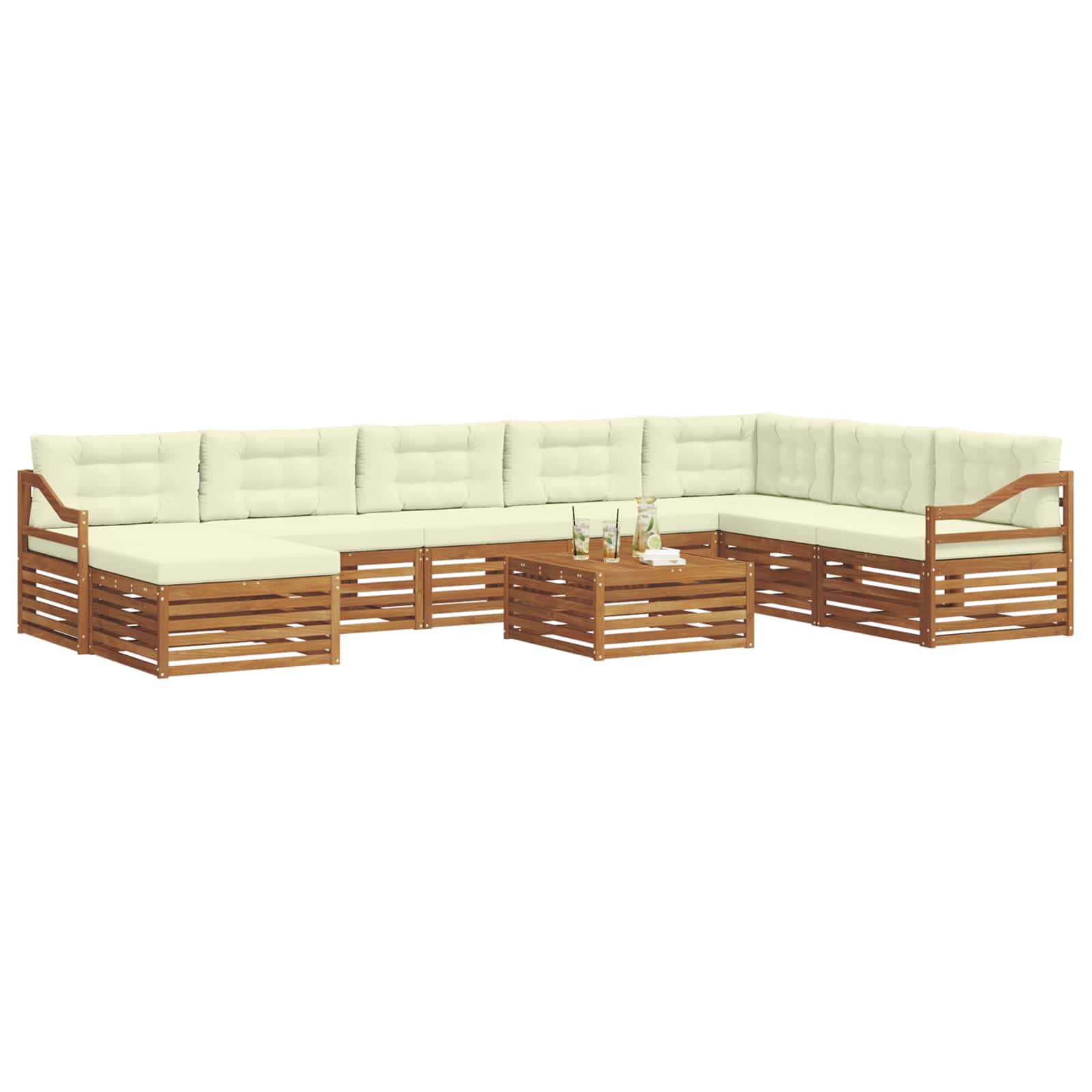 Set vanjskih sofa 9 pcs Prirodna i krem Čvrsto drvo akacije