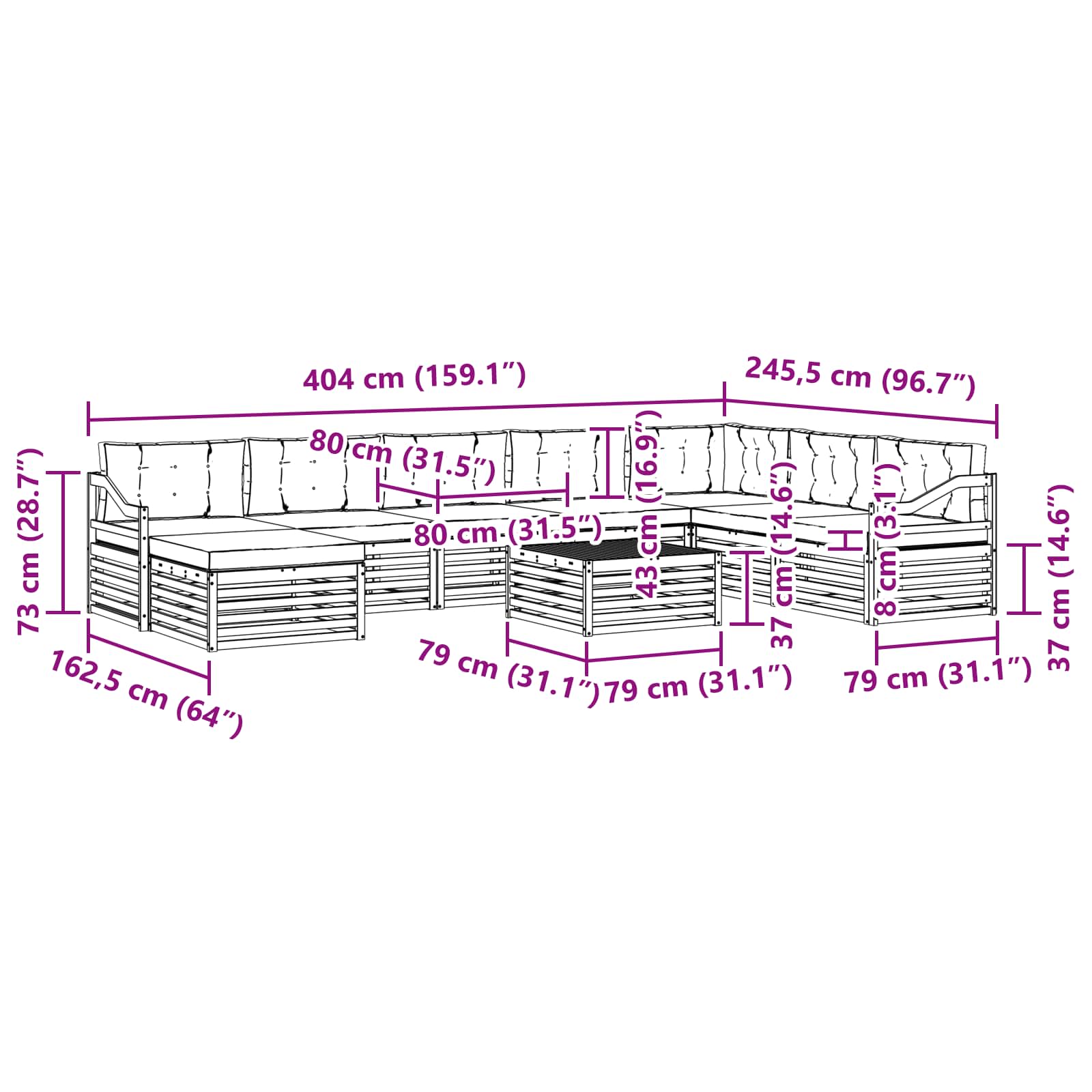 Set vanjskih sofa 9 pcs Prirodna i krem Čvrsto drvo akacije