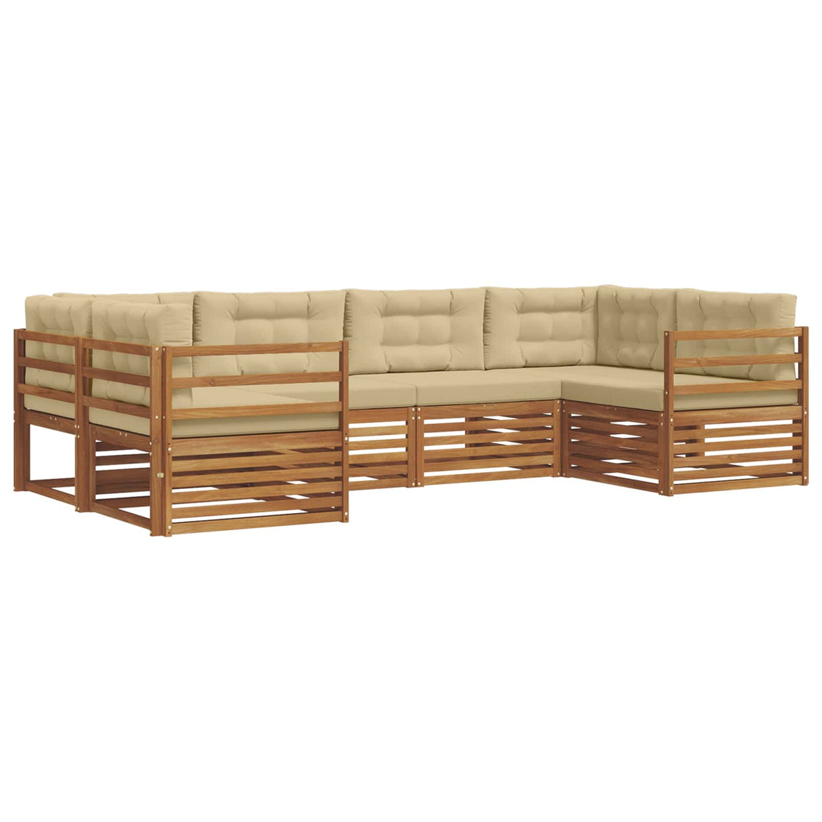 Set vanjskih sofa 6 kom. Prirodna i bež Čvrsto drvo akacije