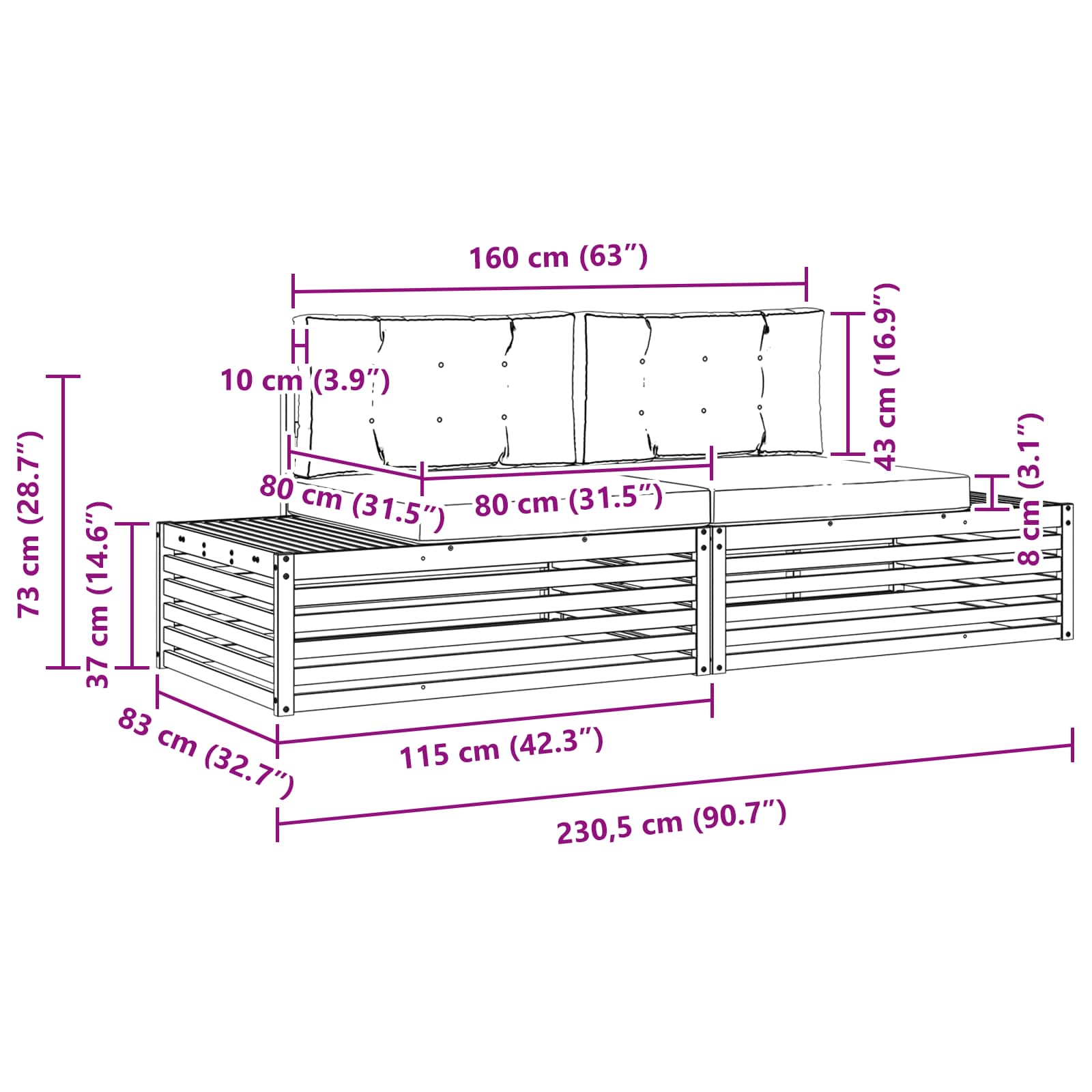 Set vanjskih sofa s jastukom Prirodna i krem 203,5 x 83 x 73 cm