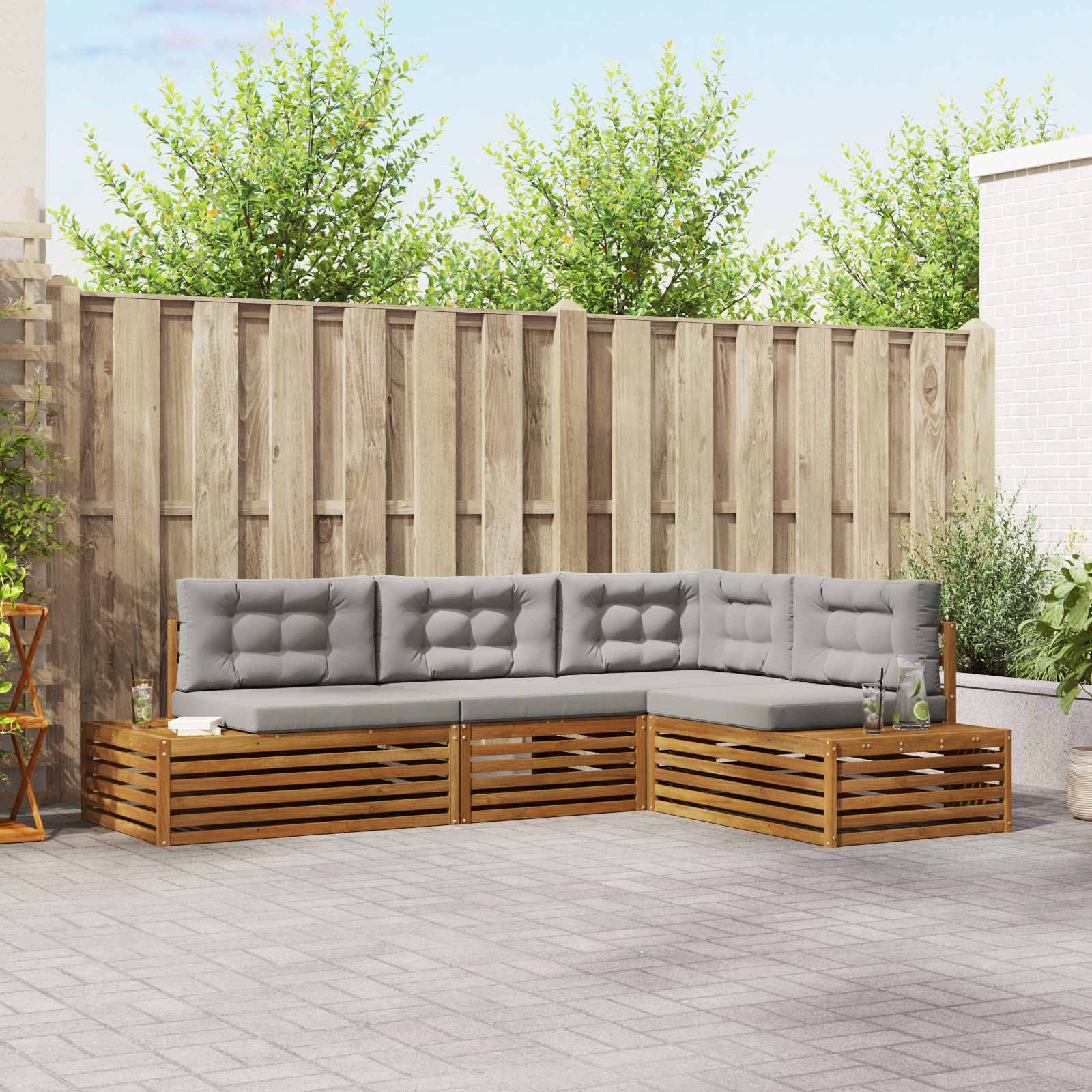 Set vanjskih sofa s jastukom 4 Komad Prirodna i svijetlo siva