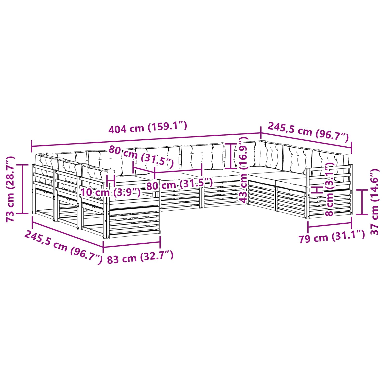 Set vanjskih sofa 9 pcs Prirodna i krem Čvrsto drvo akacije