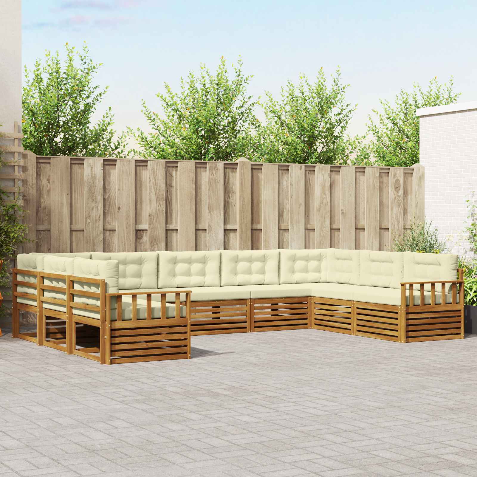 Set vanjskih sofa 9 pcs Prirodna i krem Čvrsto drvo akacije