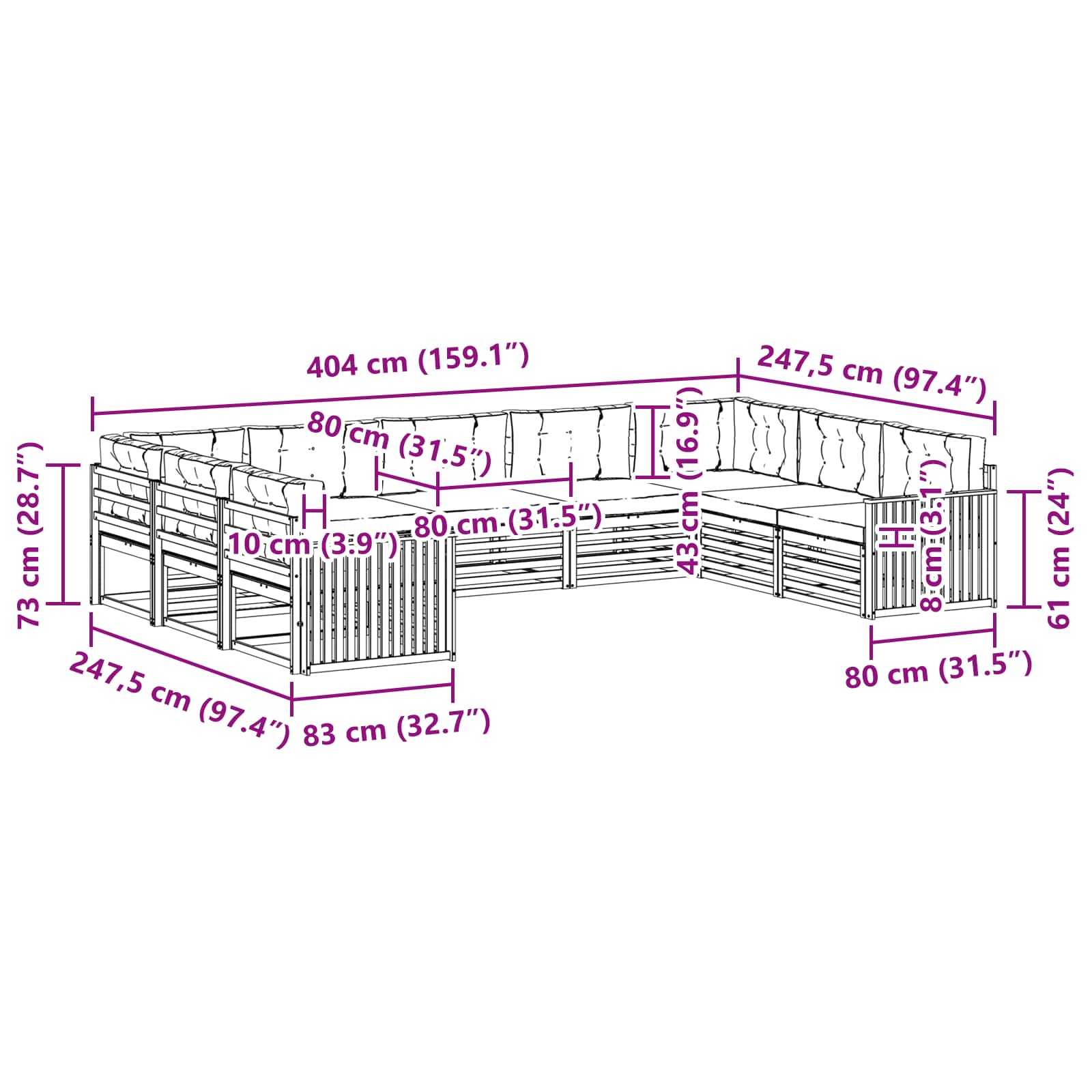 Set vanjskih sofa 9 pcs Prirodna i krem Čvrsto drvo akacije