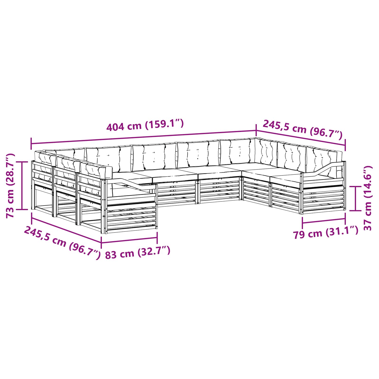 Set vanjskih sofa 9 pcs Prirodna i krem Čvrsto drvo akacije