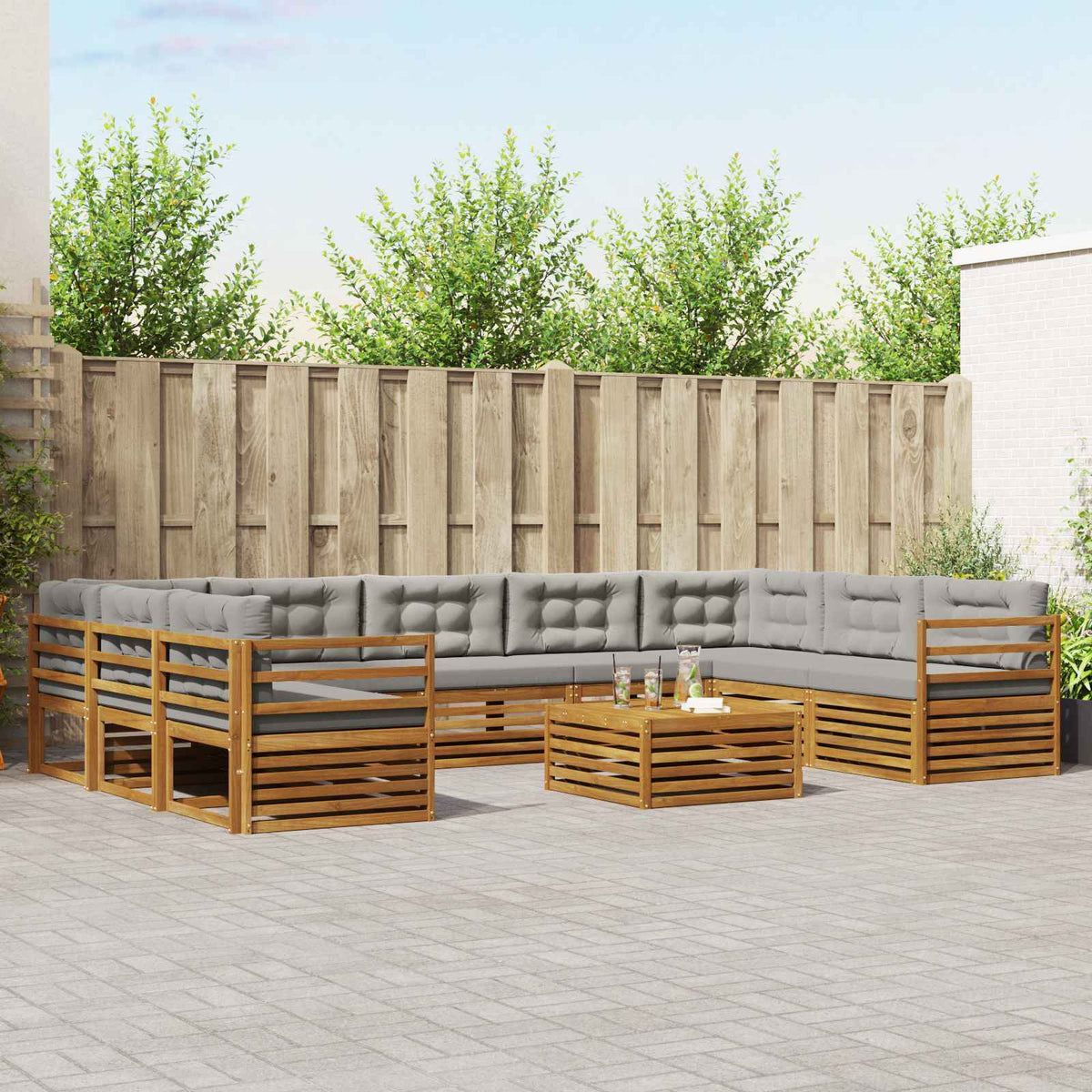 Set vanjskih sofa s jastukom 10 pcs Prirodna i svijetlo siva