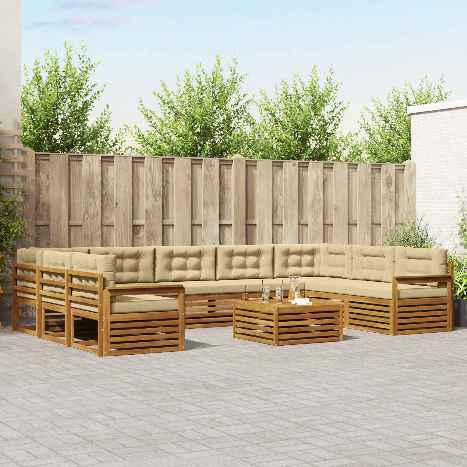 Set vanjskih sofa 10 pcs Prirodna i bež Čvrsto drvo akacije