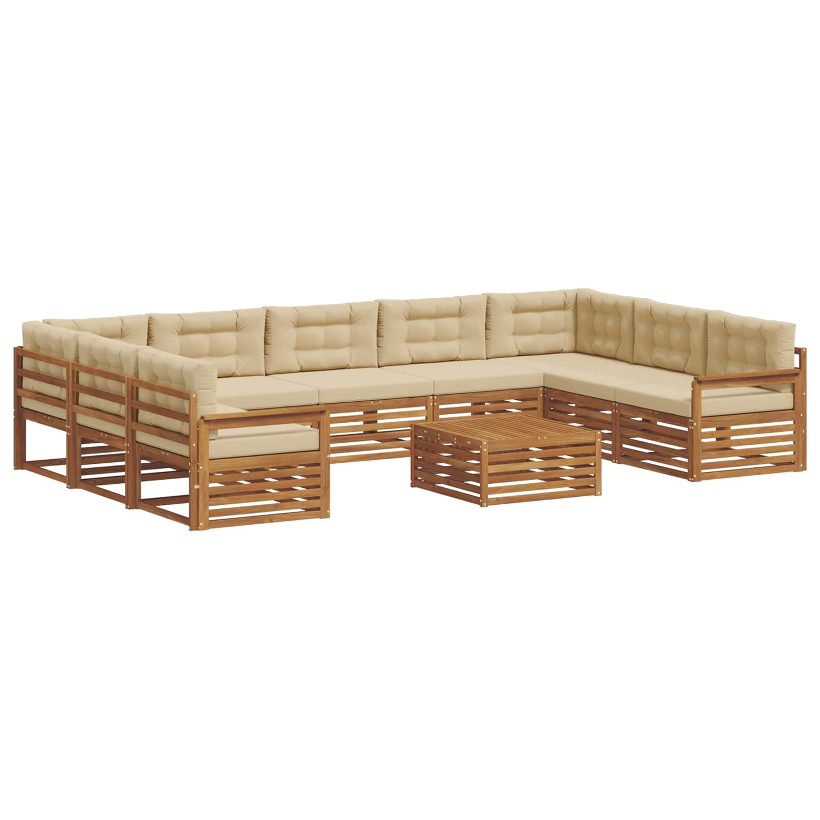 Set vanjskih sofa 10 pcs Prirodna i bež Čvrsto drvo akacije