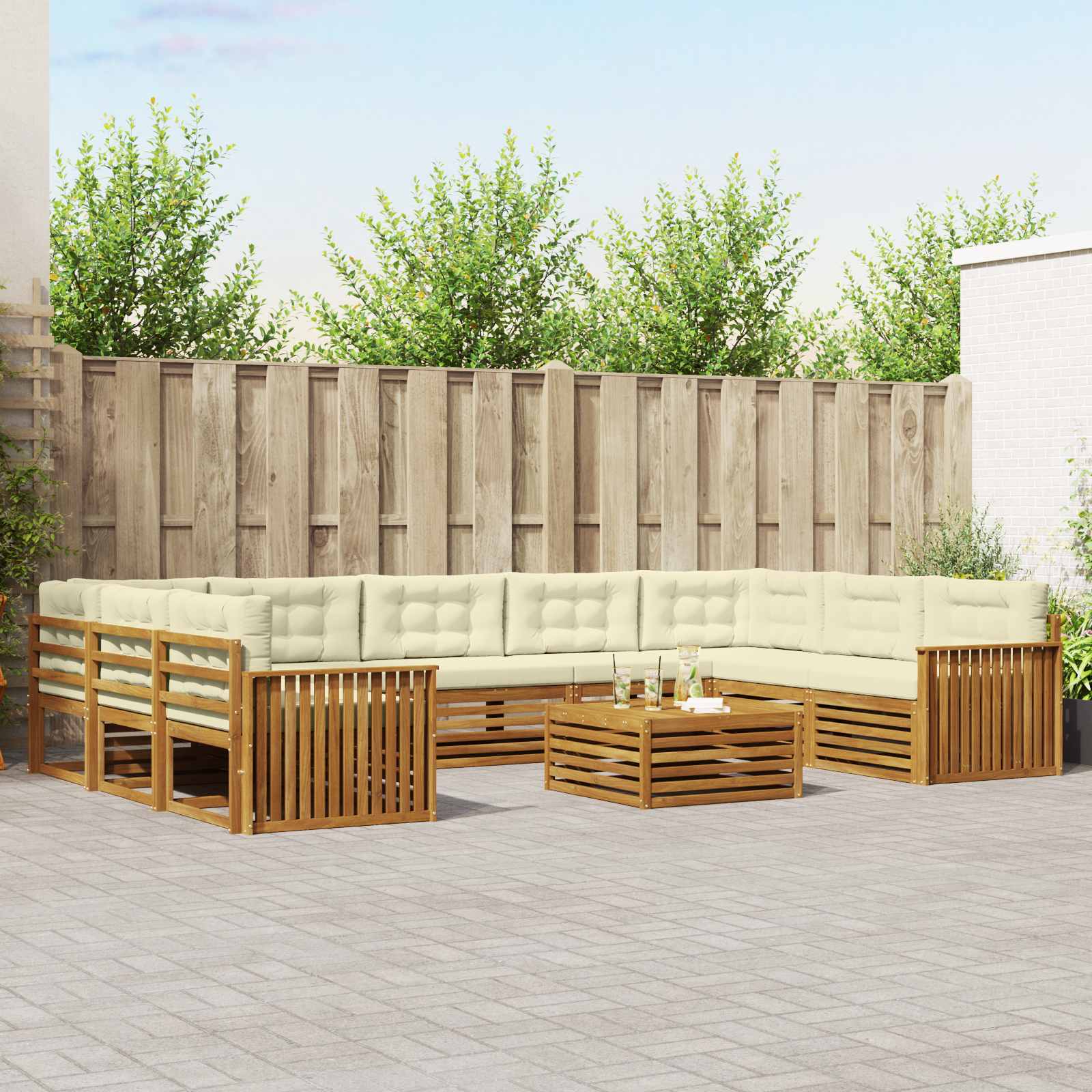 Set vanjskih sofa 10 kom. Prirodna i krem Čvrsto drvo akacije