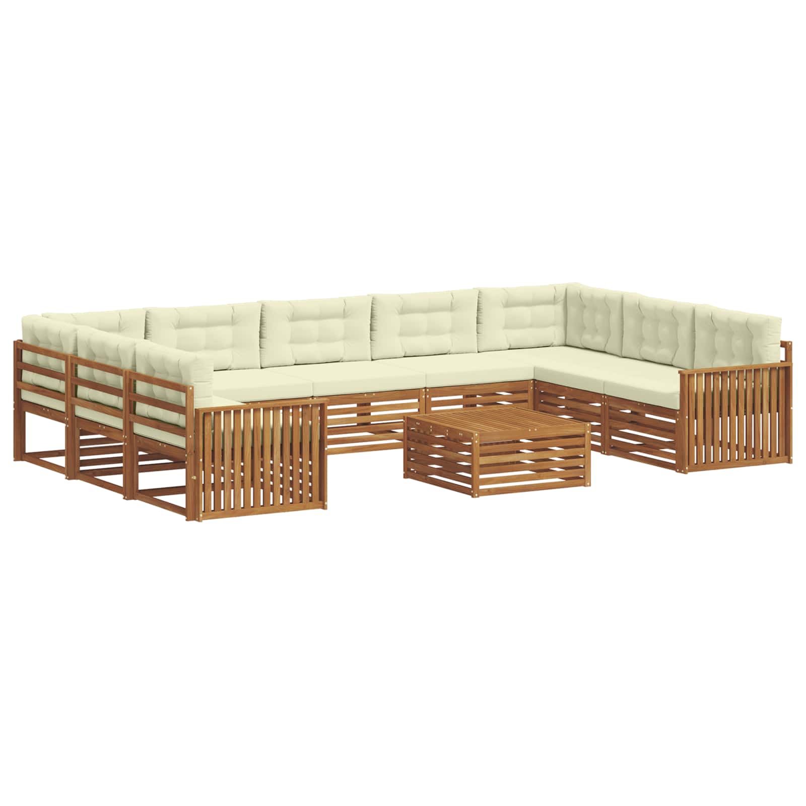 Set vanjskih sofa 10 kom. Prirodna i krem Čvrsto drvo akacije
