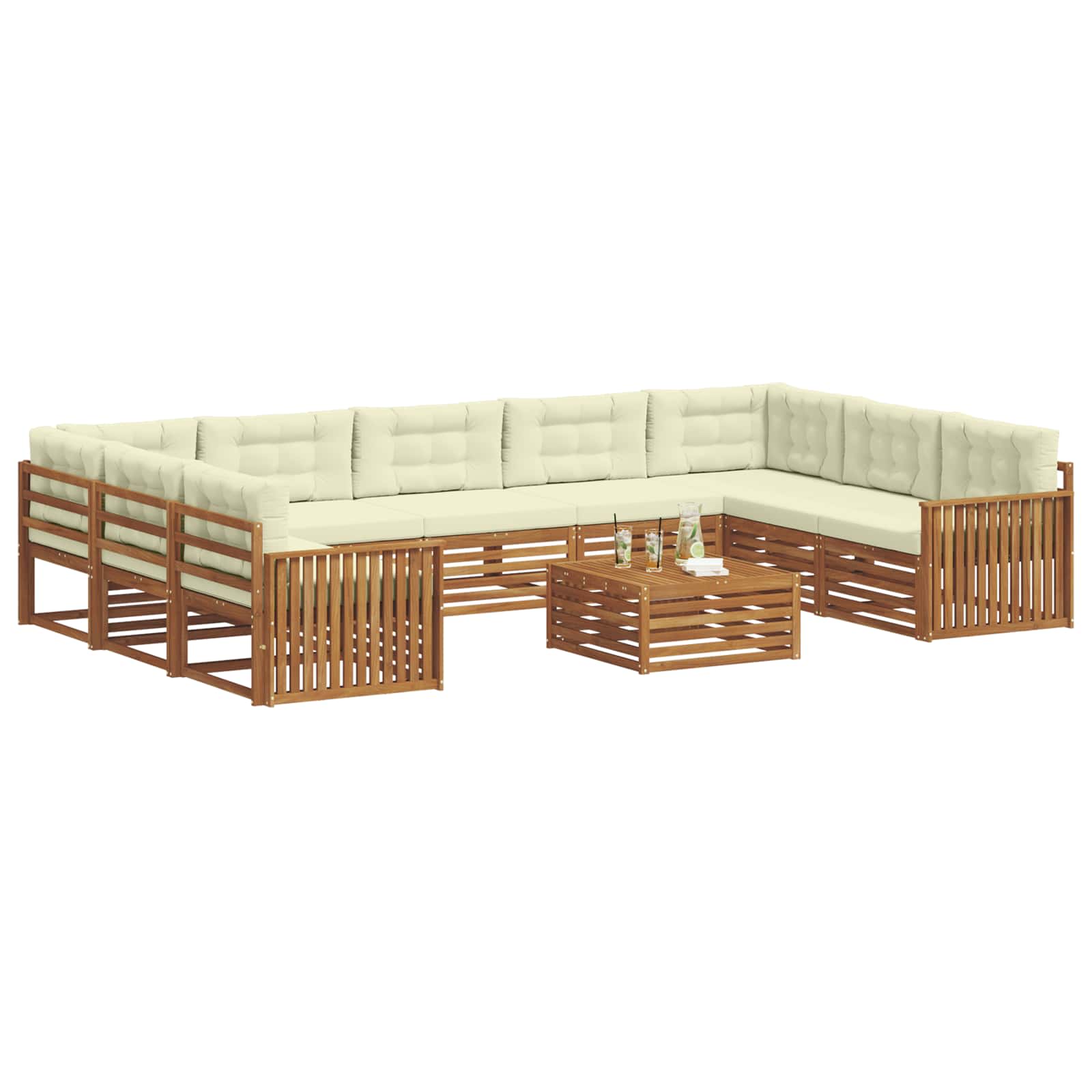 Set vanjskih sofa 10 kom. Prirodna i krem Čvrsto drvo akacije
