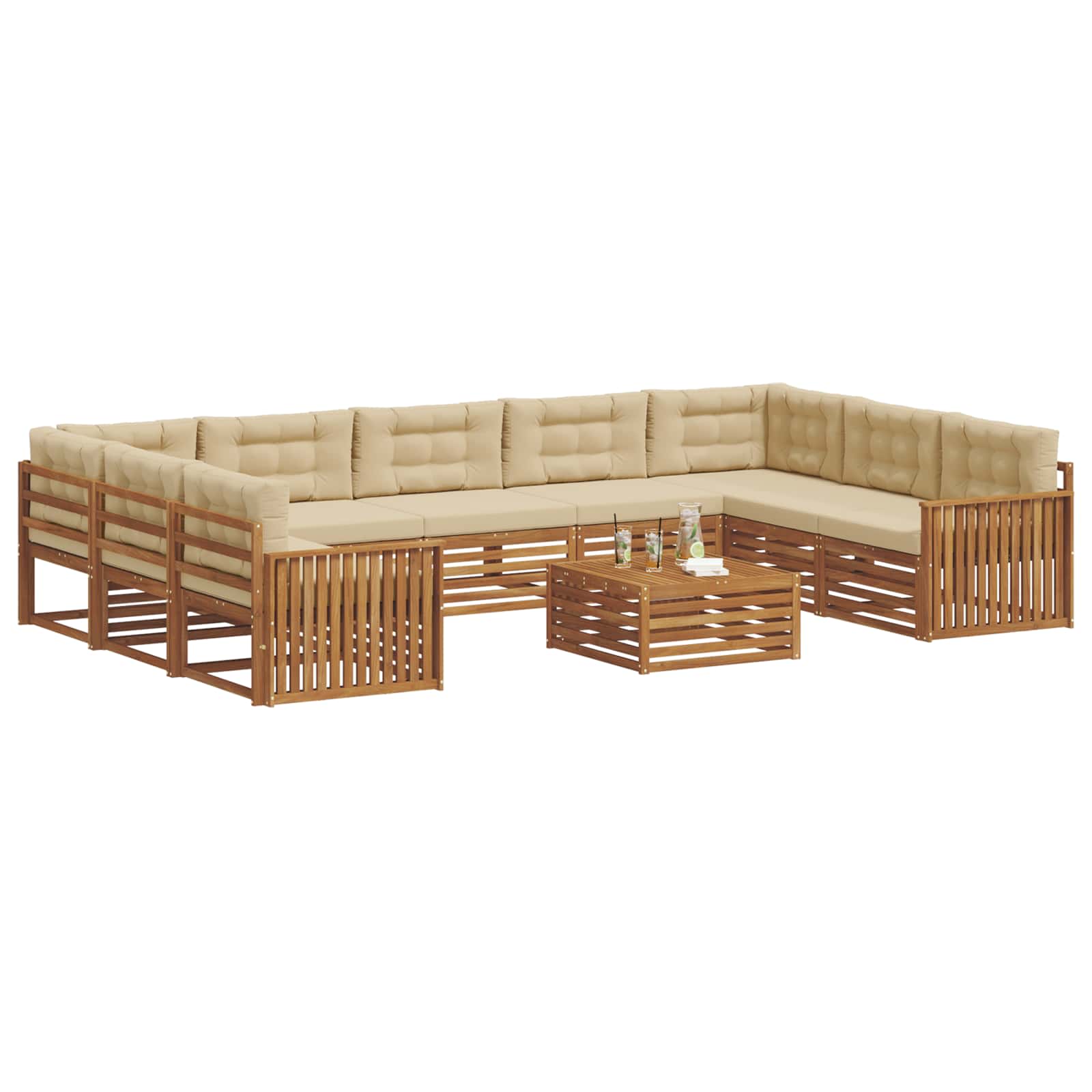 Set vanjskih sofa 10 pcs Prirodna i bež Čvrsto drvo akacije