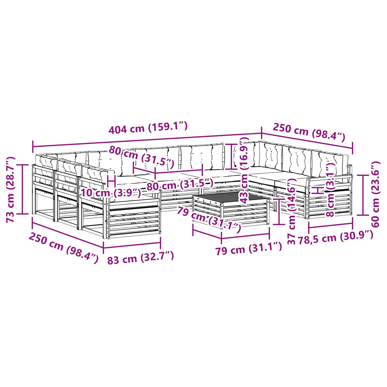Set vanjskih sofa 10 pcs Prirodna i krem Čvrsto drvo akacije