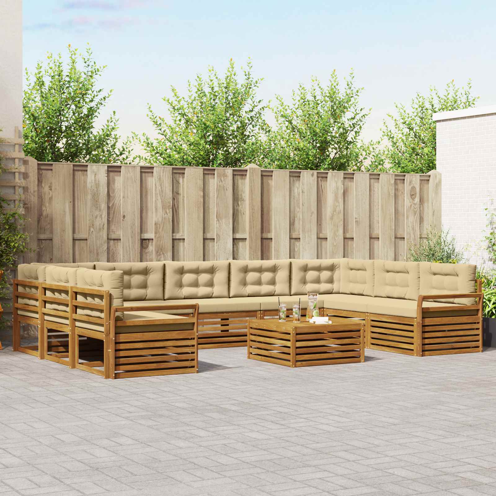Set vanjskih sofa 10 pcs Prirodna i bež Čvrsto drvo akacije