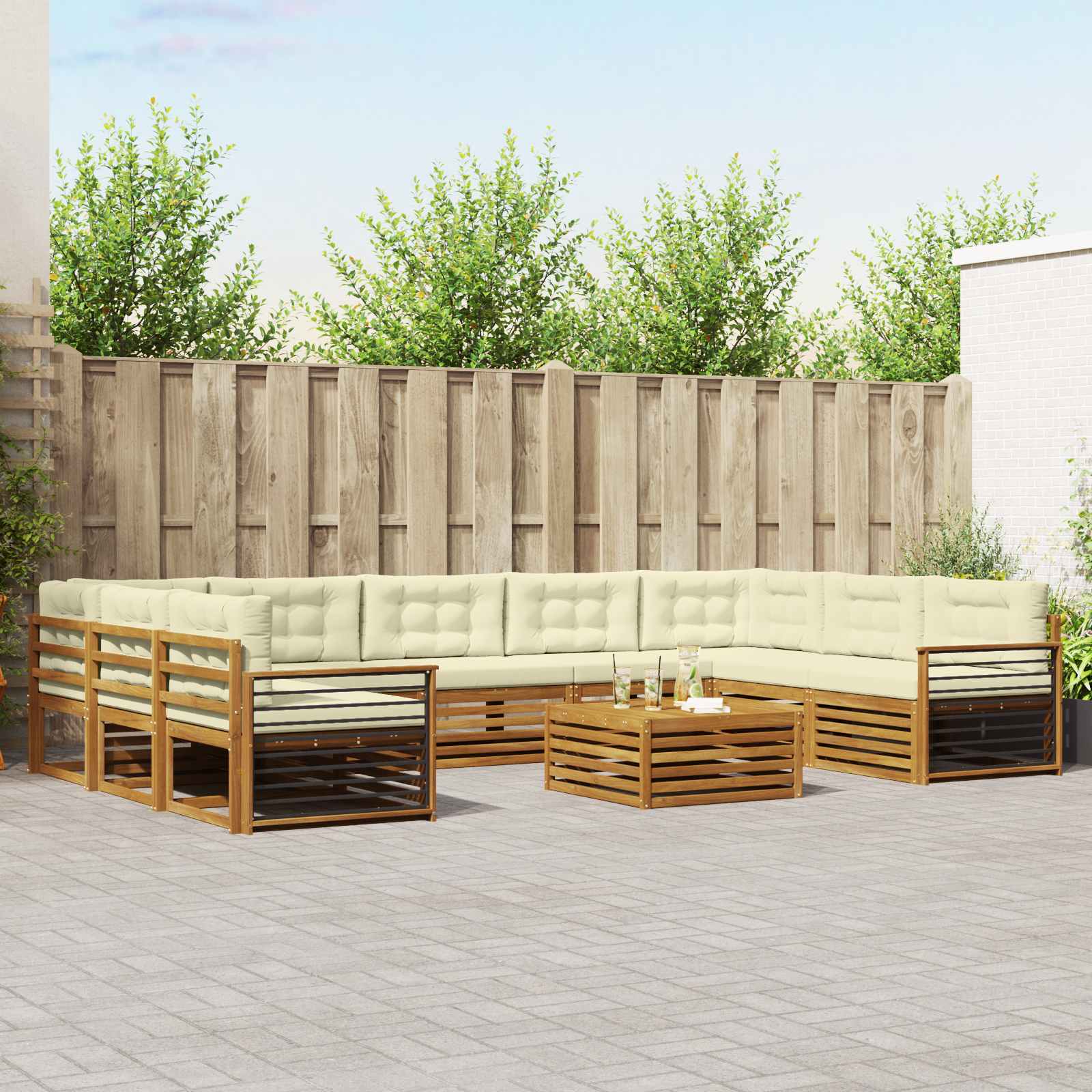 Set vanjskih sofa 10 pcs Prirodna i krem Čvrsto drvo akacije