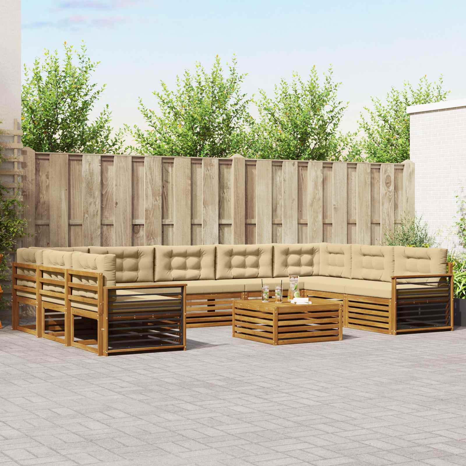 Set vanjskih sofa 10 pcs Prirodna i bež Čvrsto drvo akacije