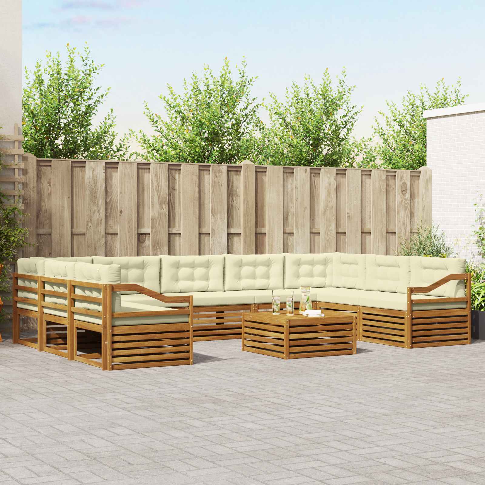 Set vanjskih sofa 10 kom. Prirodna i krem Čvrsto drvo akacije