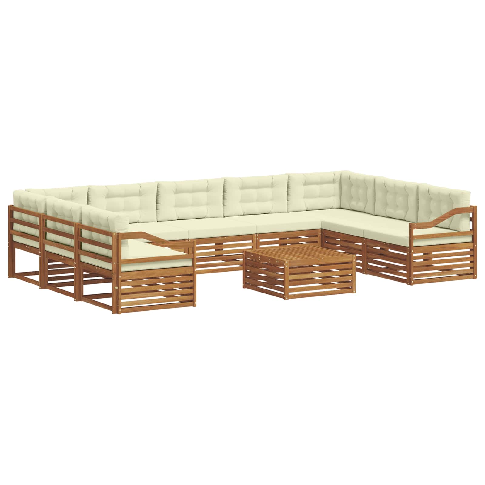 Set vanjskih sofa 10 kom. Prirodna i krem Čvrsto drvo akacije