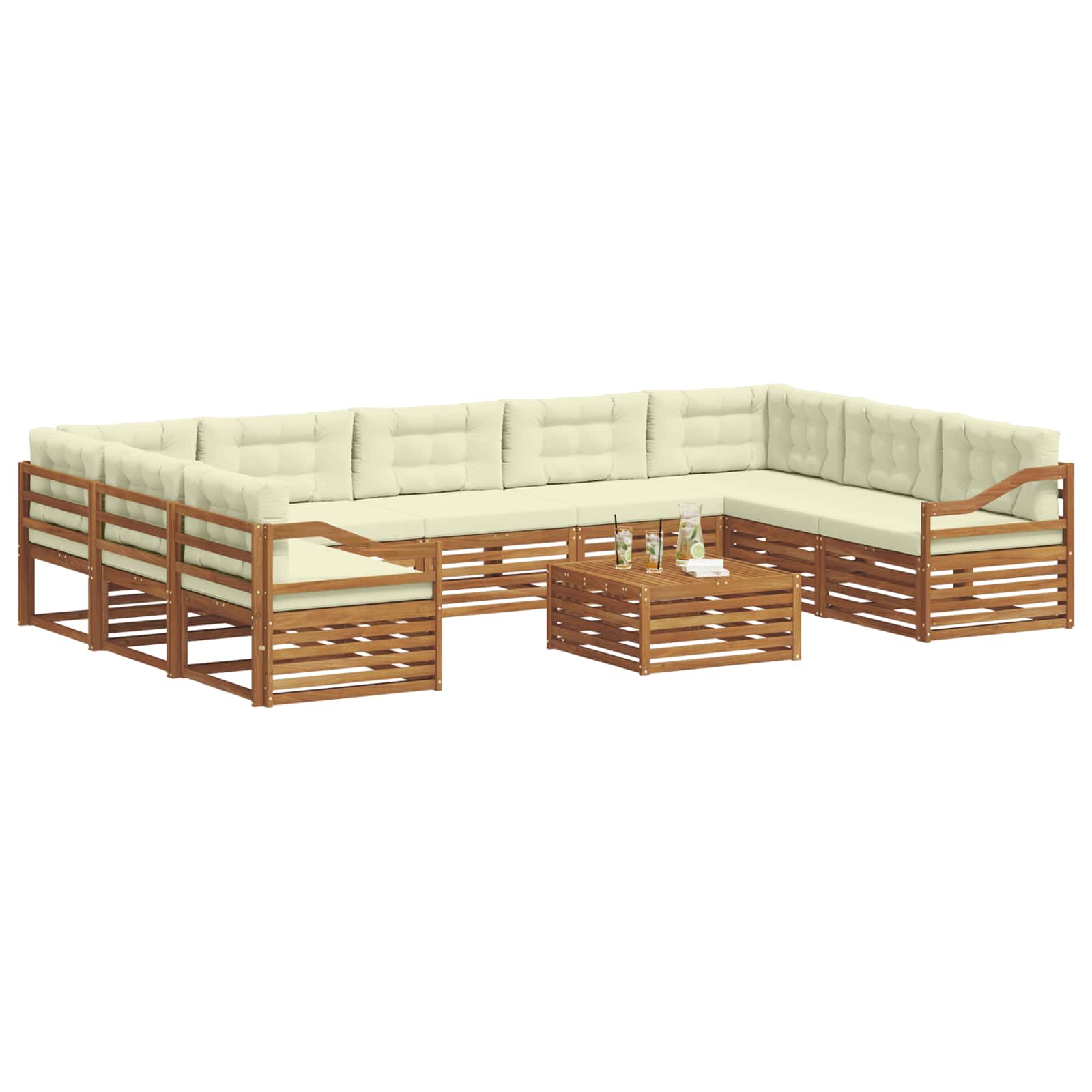 Set vanjskih sofa 10 kom. Prirodna i krem Čvrsto drvo akacije