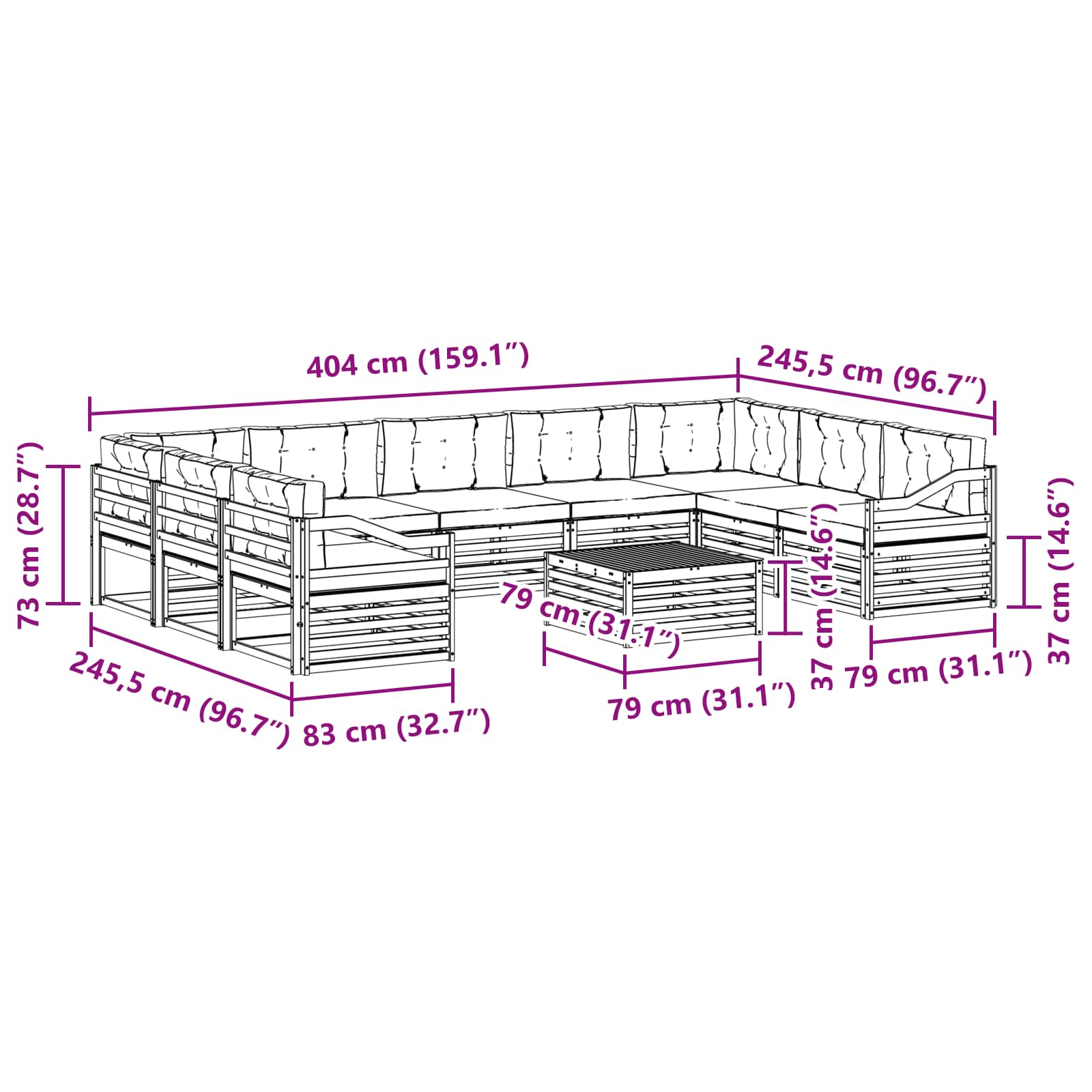 Set vanjskih sofa 10 kom. Prirodna i krem Čvrsto drvo akacije