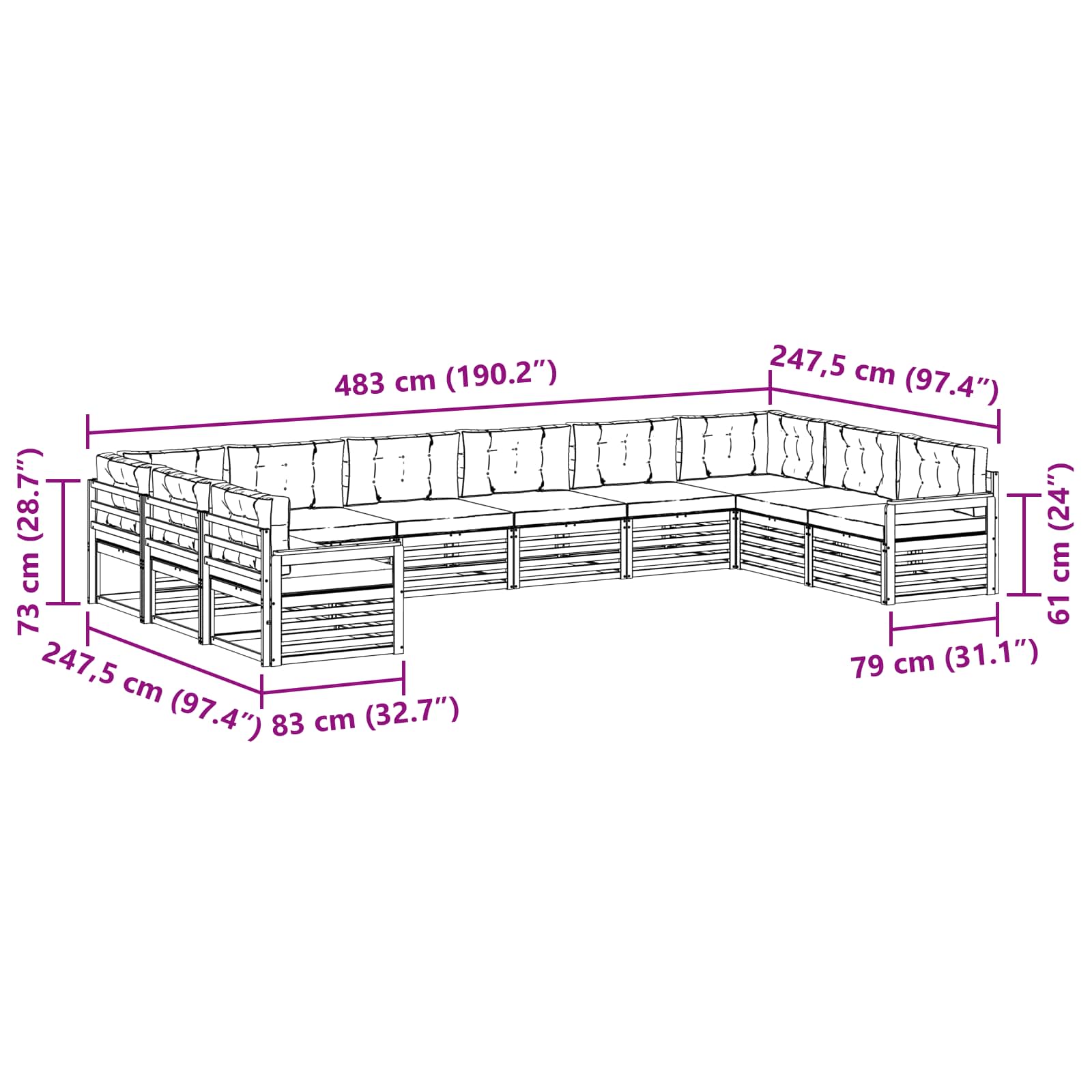 Setovi sofa 8 pcs Prirodna i svijetlo siva Čvrsto drvo akacije