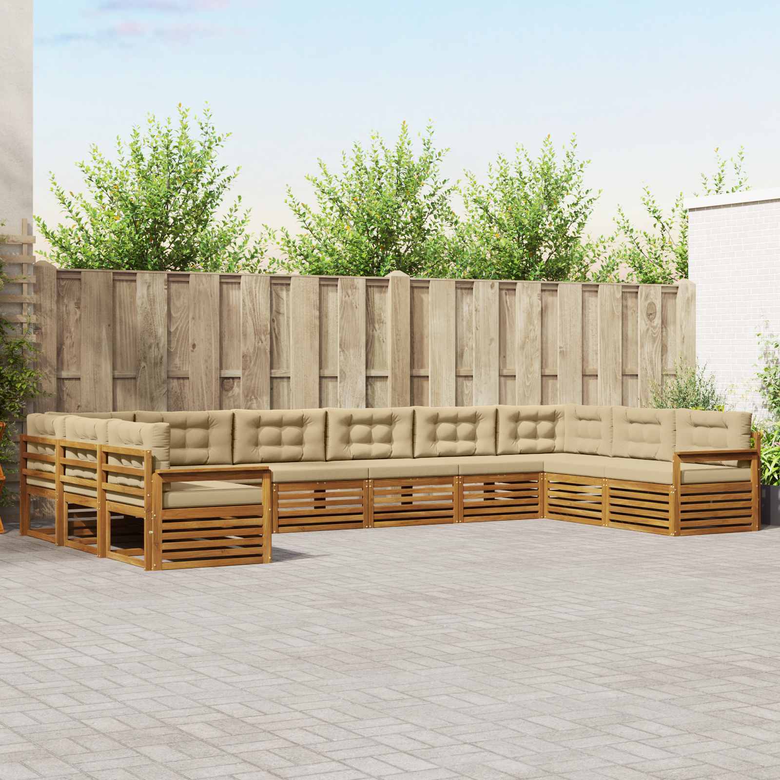 Setovi sofa s jastukom 4 pcs Prirodna i bež Čvrsto drvo akacije