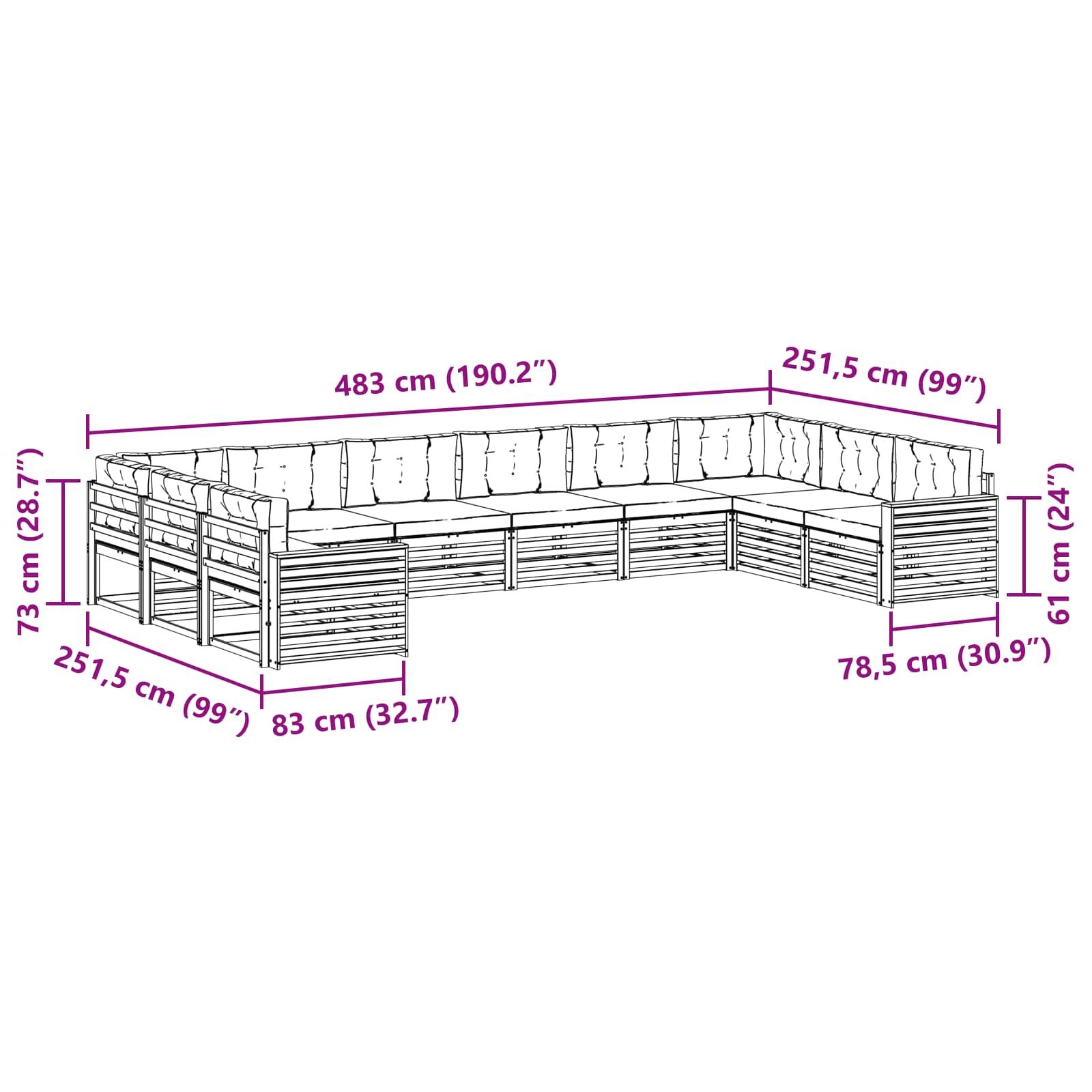 Setovi sofa 9 pcs Prirodna i svijetlo siva Čvrsto drvo akacije