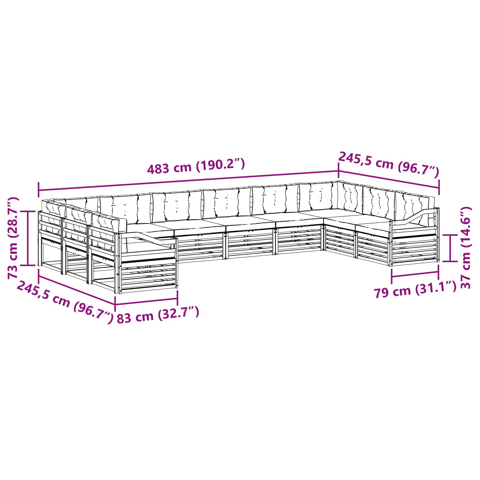 Setovi sofa 10 pcs Prirodna i krem Čvrsto drvo akacije